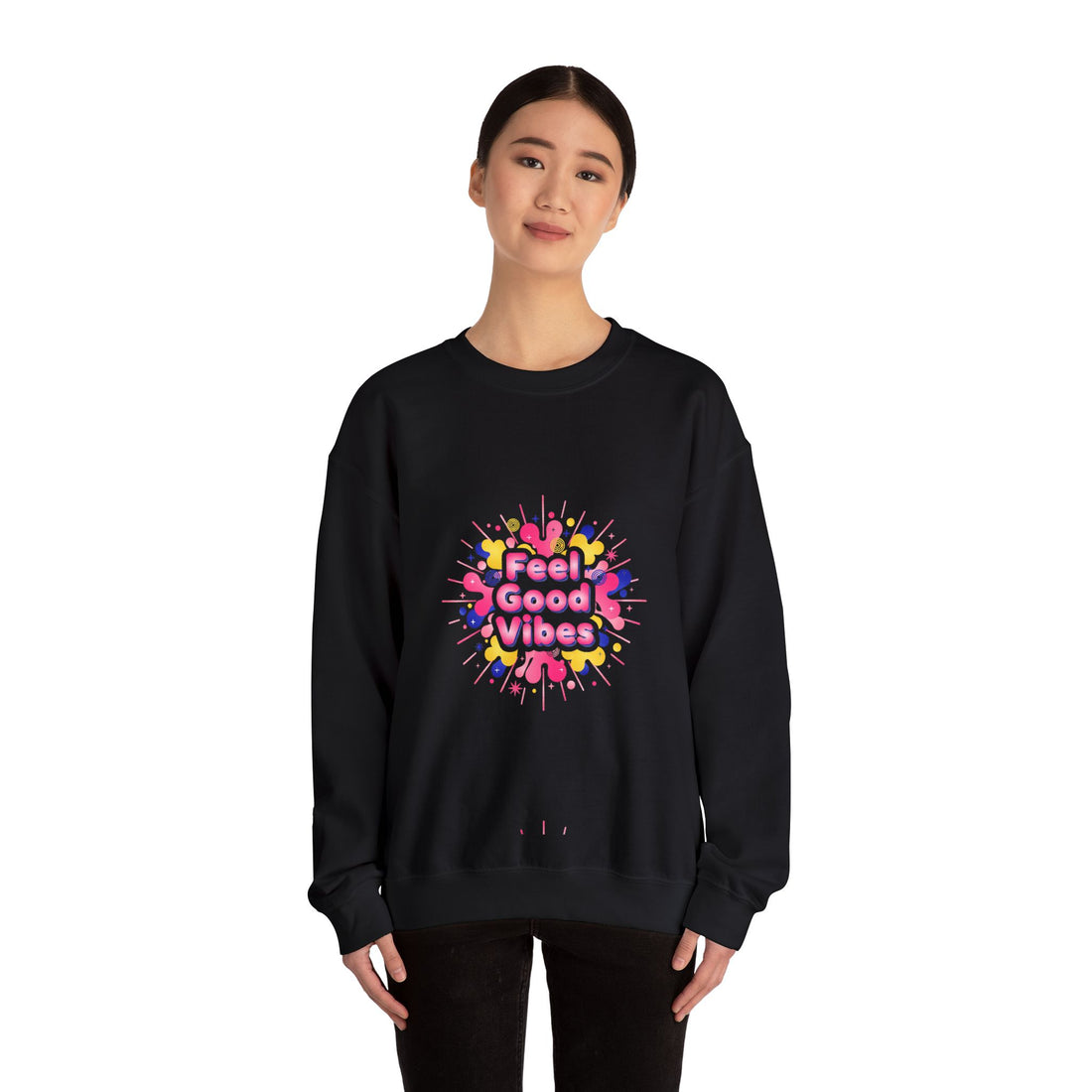 Feel Good Vibes Crewneck Sweatshirt | Dopamine Decor, Neon Gradient Squiggle Art