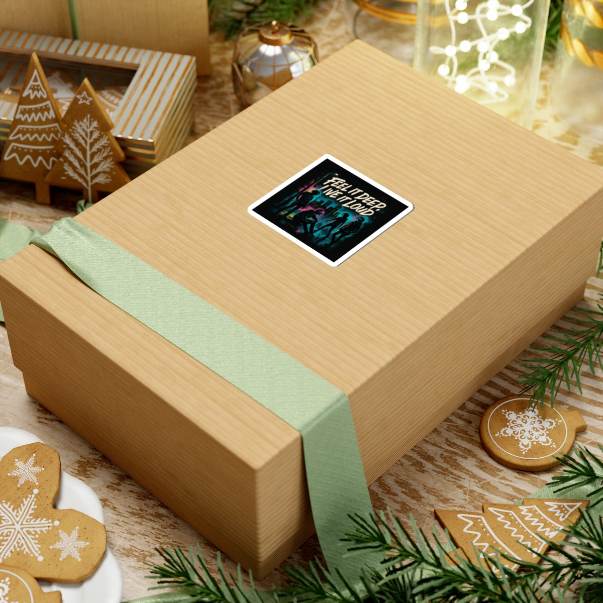 Feel It Deep, Live It Loud Sticker — Retro Neon Band Kiss-Cut Sticker