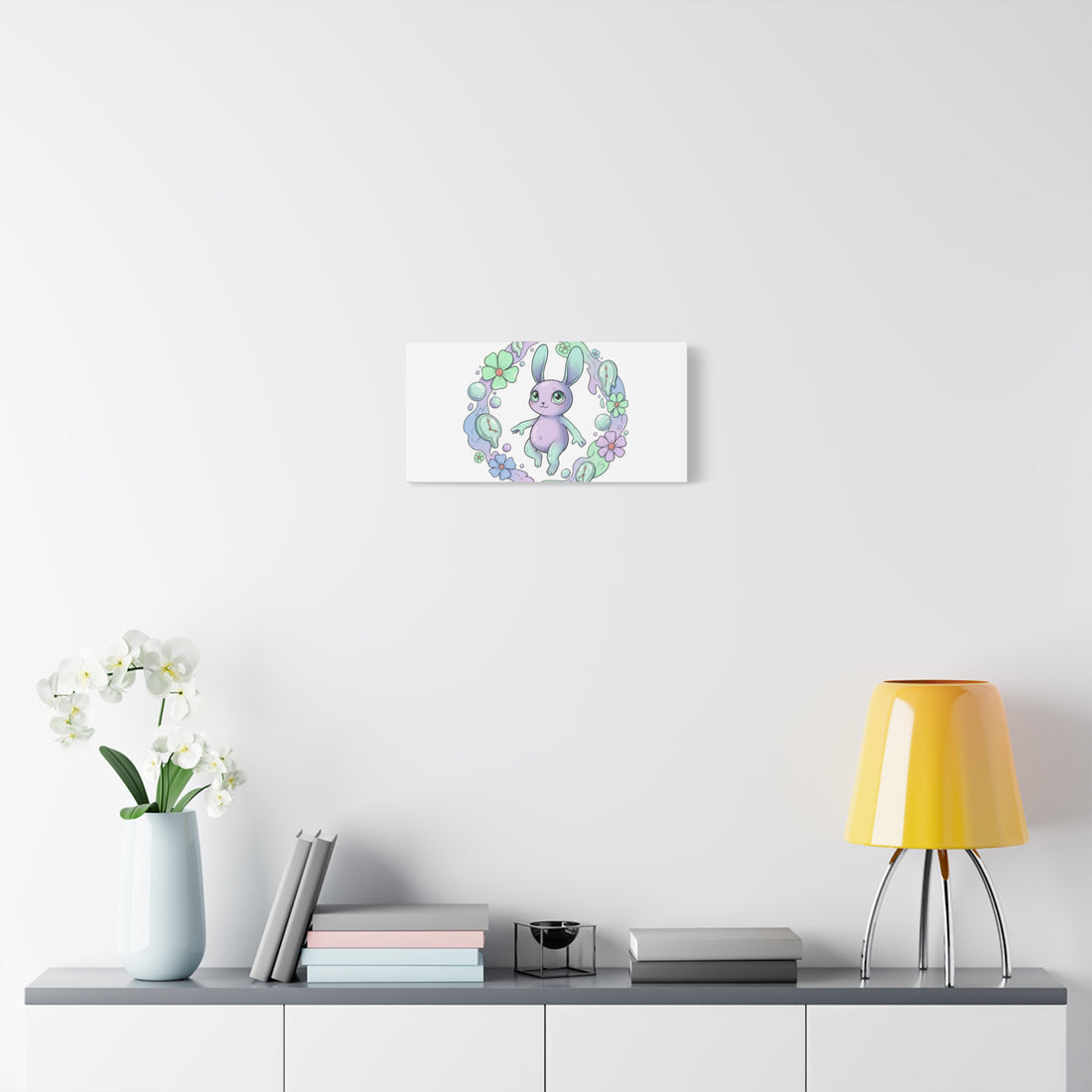 Micro-Surreal Bunny Wreath Canvas | Weirdcore Micro-Surrealism Art