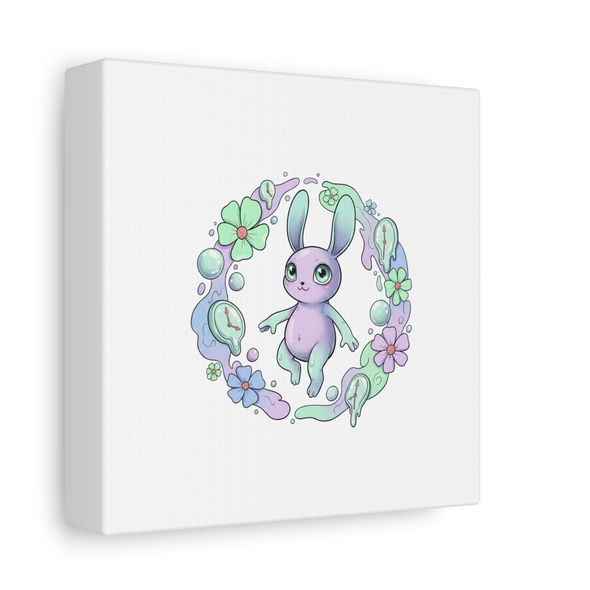 Micro-Surreal Bunny Wreath Canvas | Weirdcore Micro-Surrealism Art