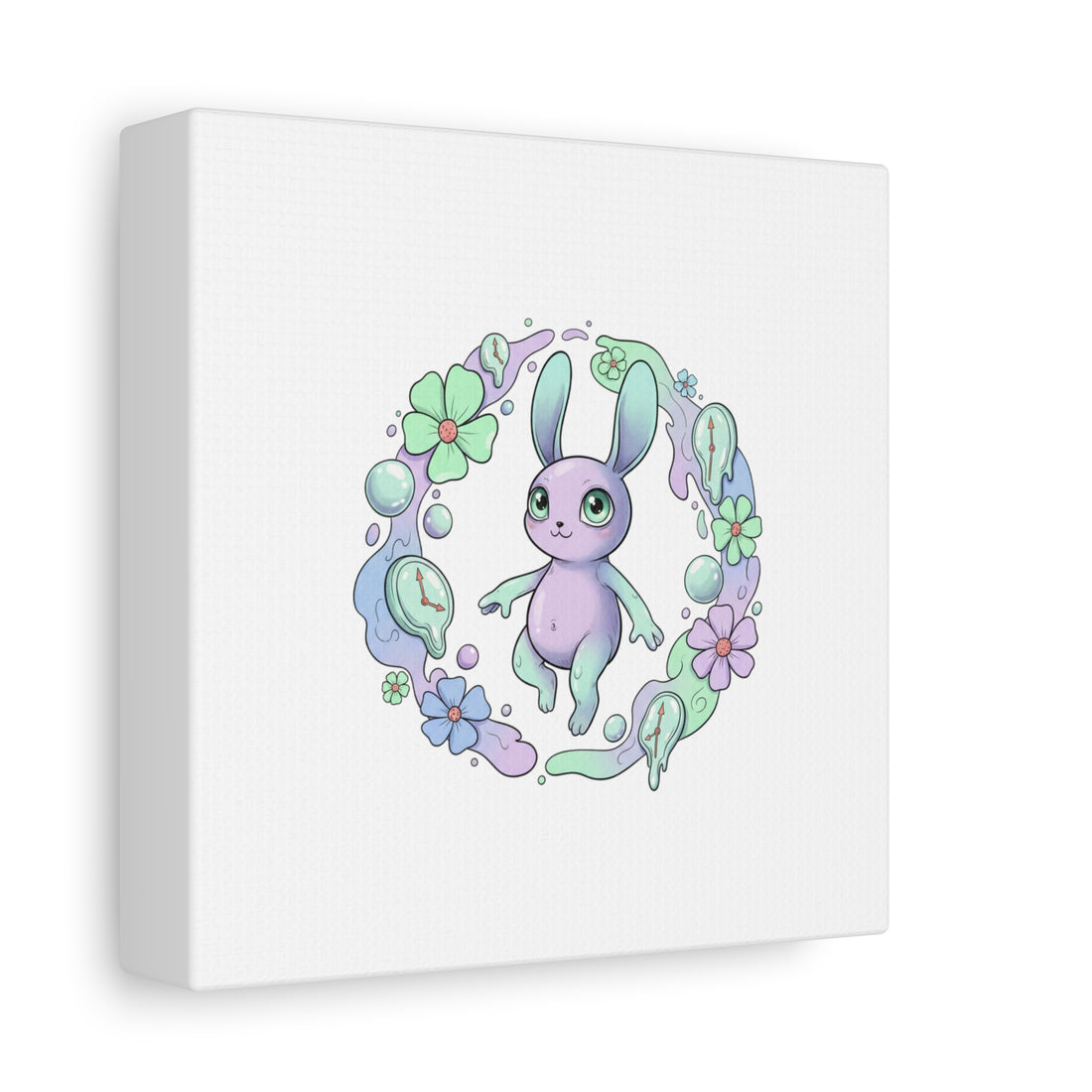 Micro-Surreal Bunny Wreath Canvas | Weirdcore Micro-Surrealism Art