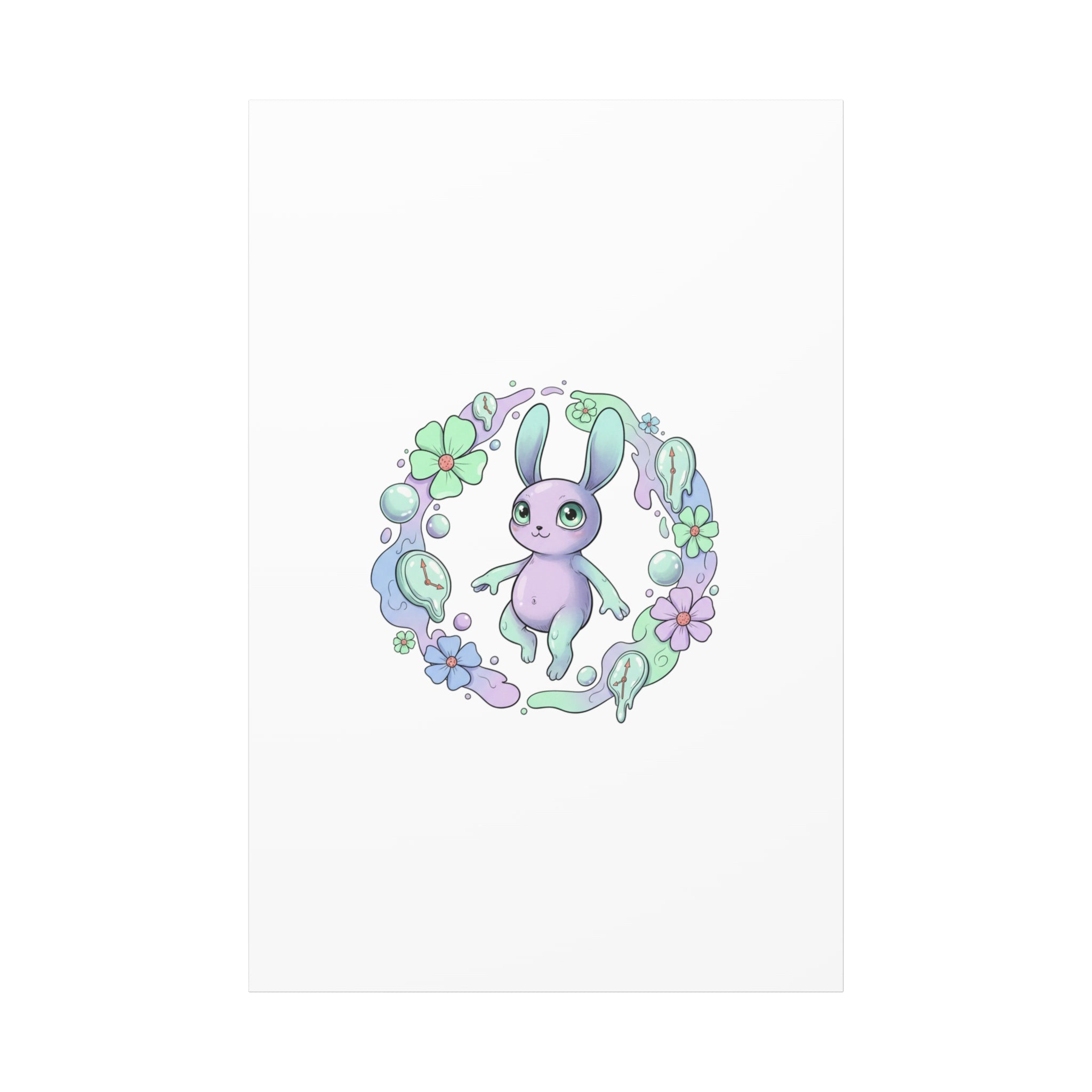 Micro-Surreal Bunny Wreath Canvas | Weirdcore Micro-Surrealism Art