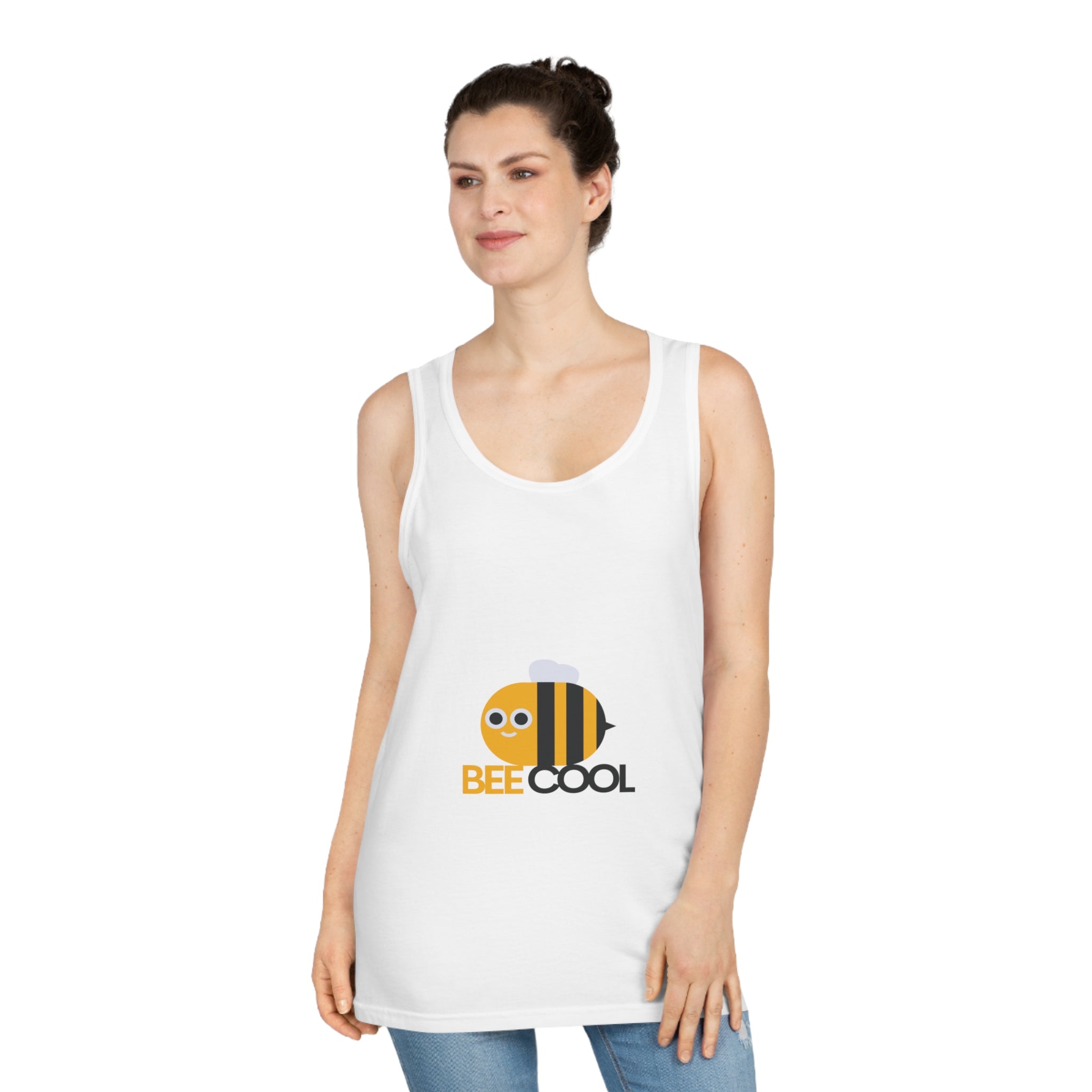 Bee Cool Unisex Softstyle™ Tank Top, Summer Wear, Gift for Bee Lovers, Cute Bee Tank, Funny Bee Message - Goat Corp