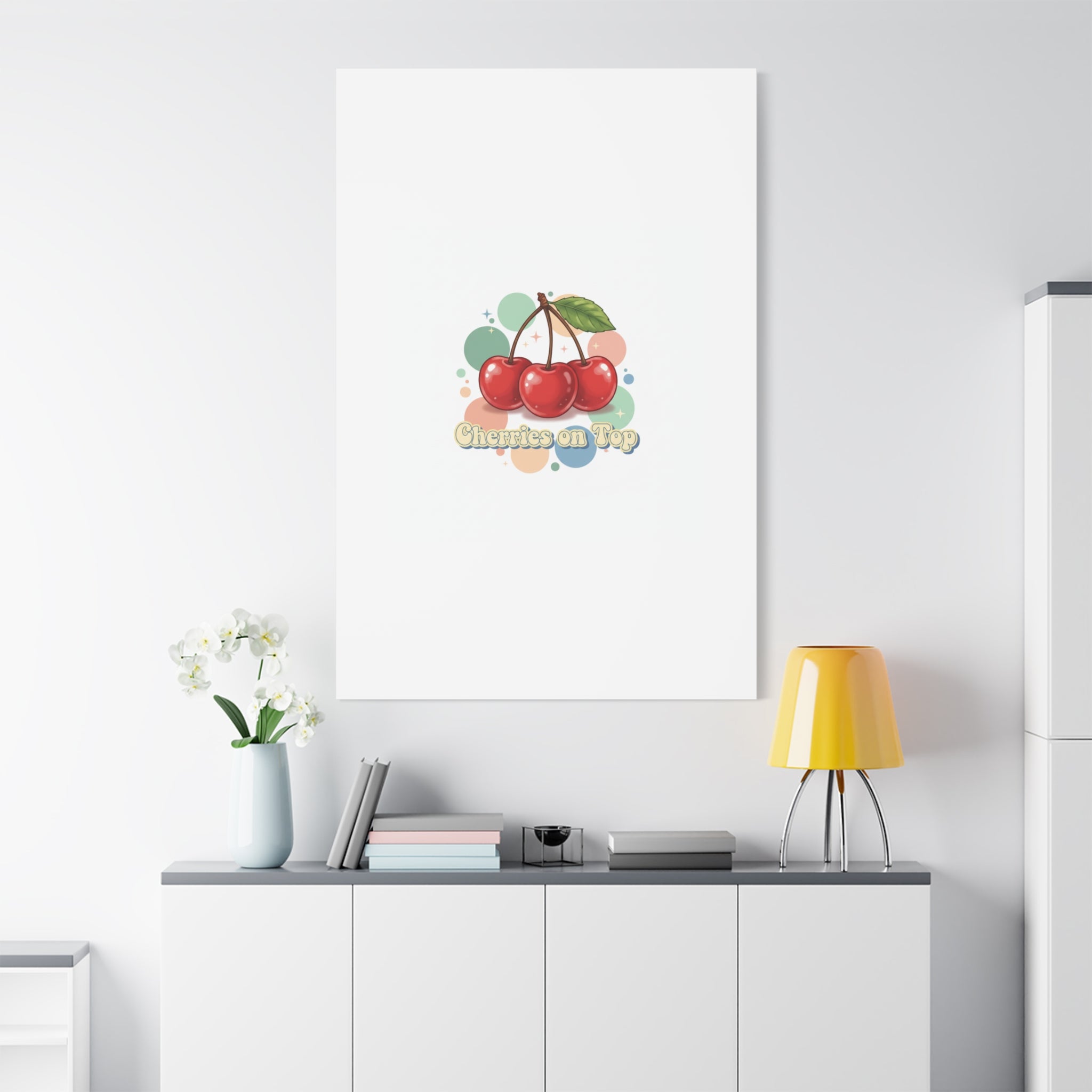 Cherries on Top Canvas | Retro Kawaii Fruit Wall Art