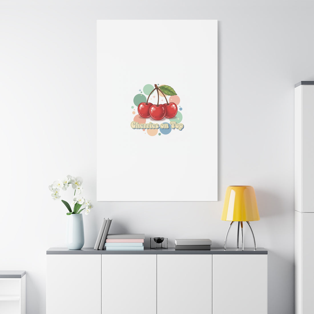 Cherries on Top Canvas | Retro Kawaii Fruit Wall Art