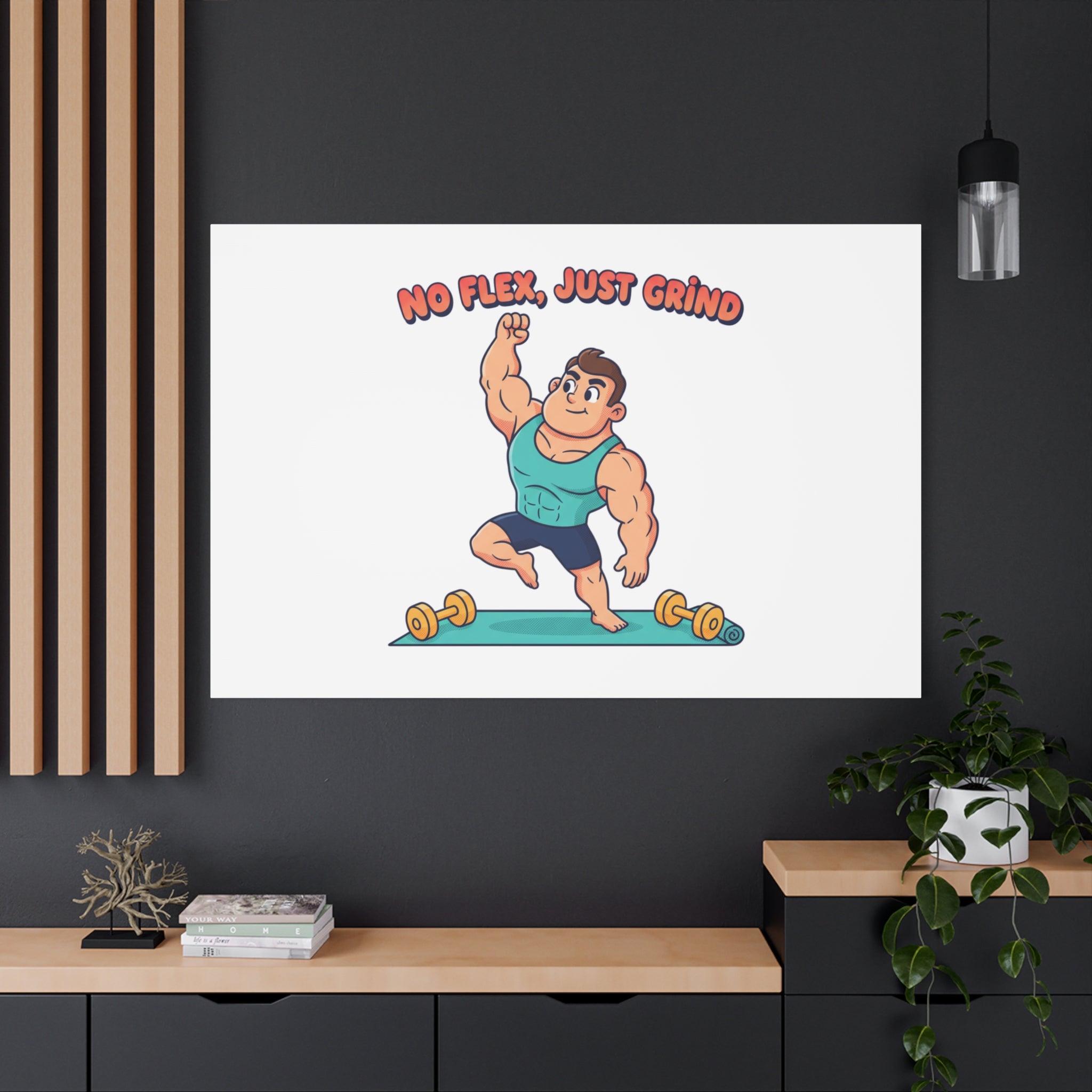 No Flex Just Grind canvas, Gymtimidation humor wall art | start small fitness décor