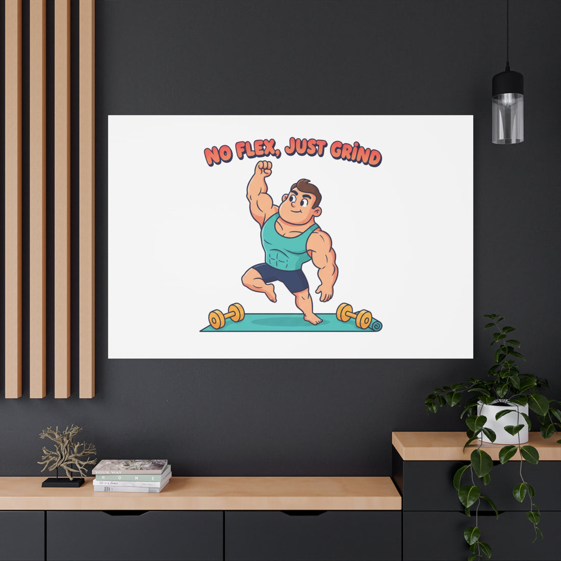 No Flex Just Grind canvas, Gymtimidation humor wall art | start small fitness décor