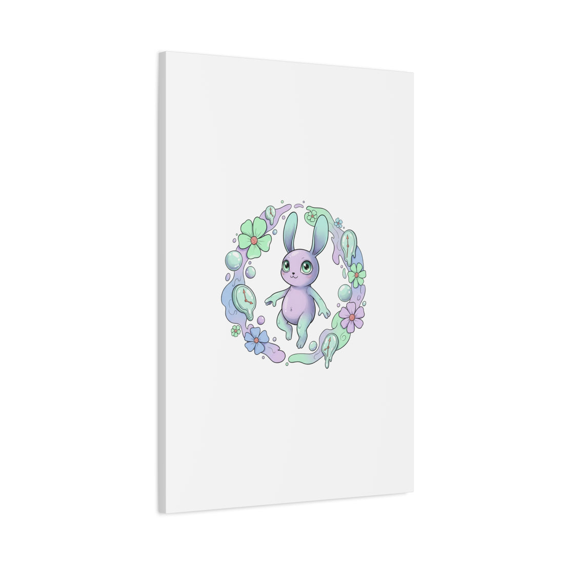 Micro-Surreal Bunny Wreath Canvas | Weirdcore Micro-Surrealism Art