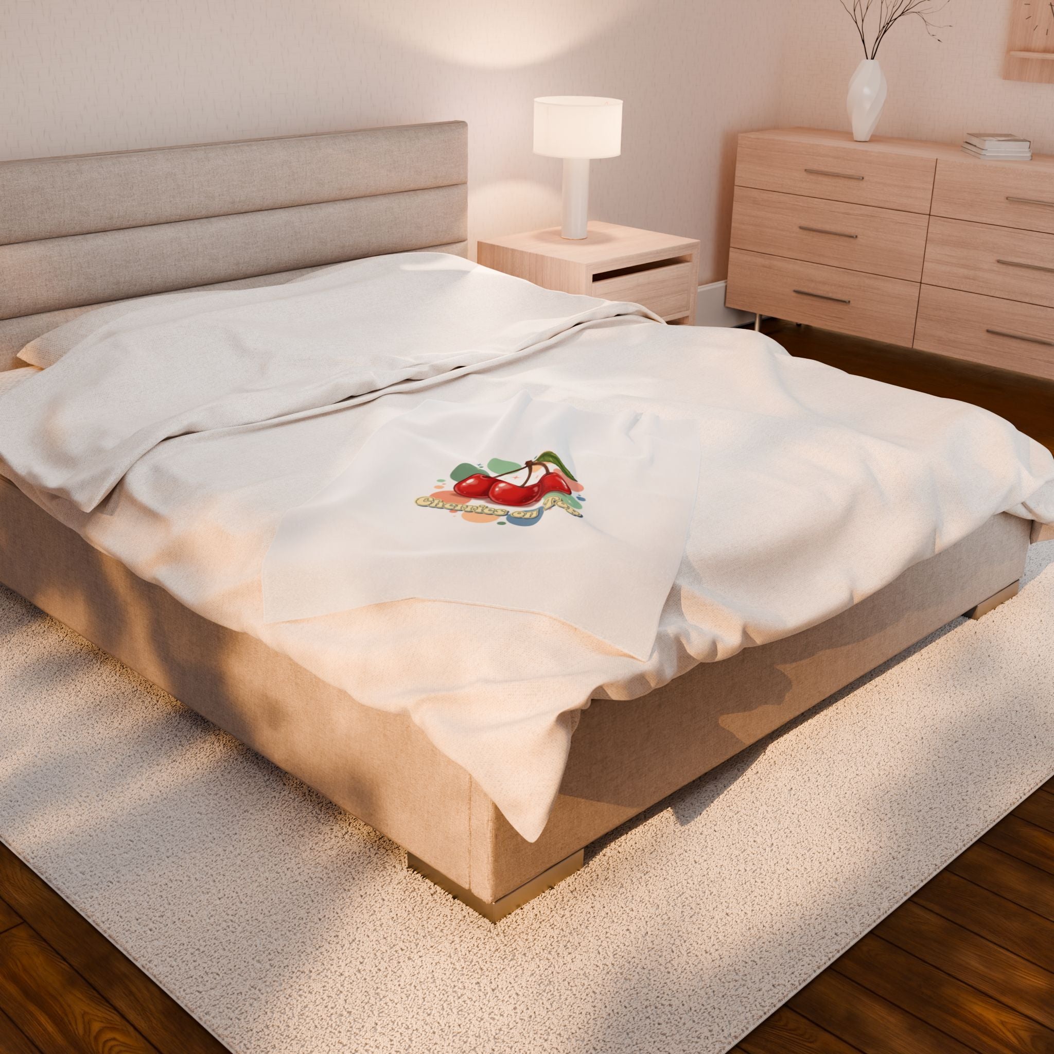 Cherry Cluster Plush Blanket | Retro Kawaii Fruit Motif