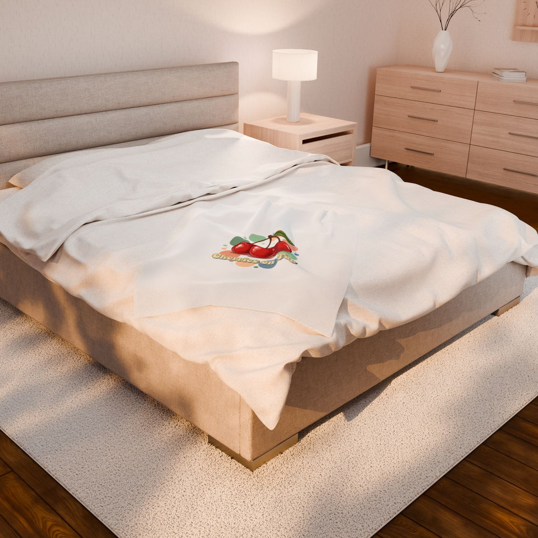 Cherry Cluster Plush Blanket | Retro Kawaii Fruit Motif
