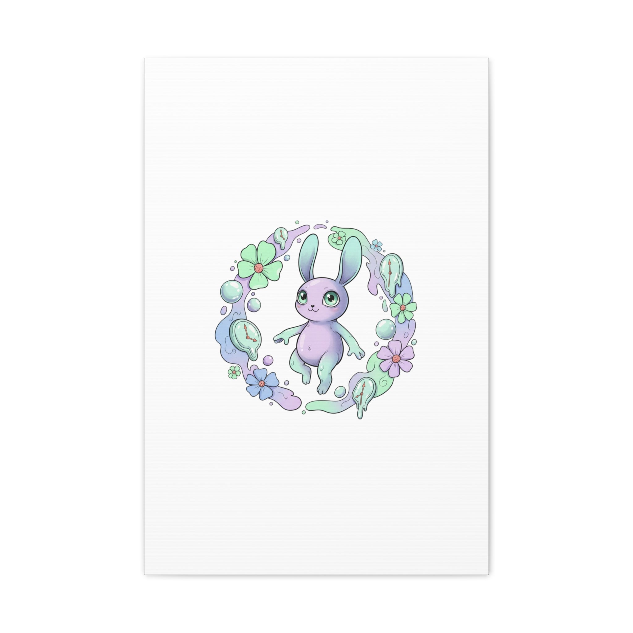Micro-Surreal Bunny Wreath Canvas | Weirdcore Micro-Surrealism Art