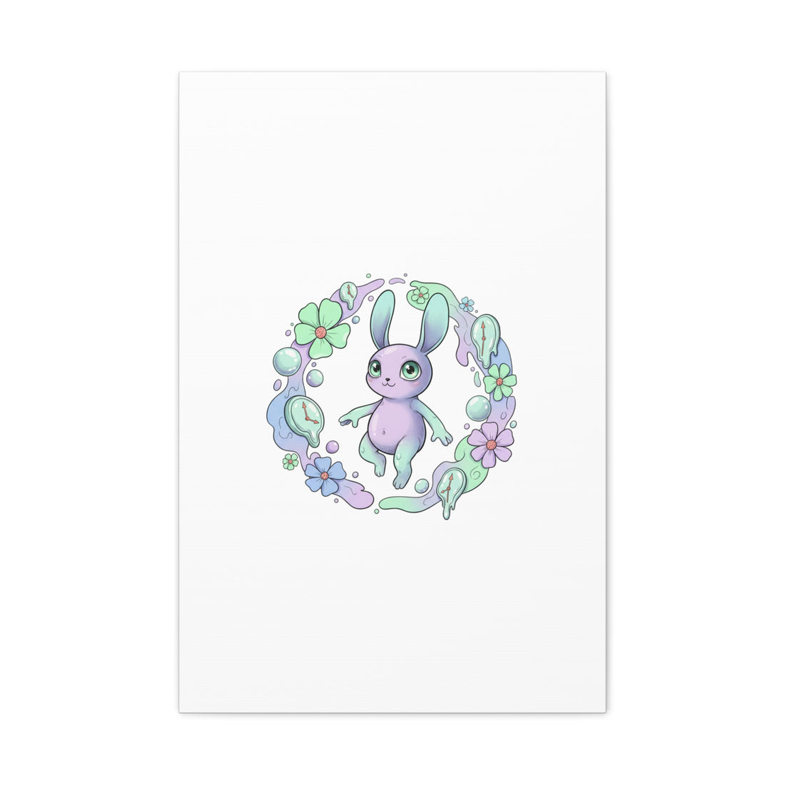 Micro-Surreal Bunny Wreath Canvas | Weirdcore Micro-Surrealism Art