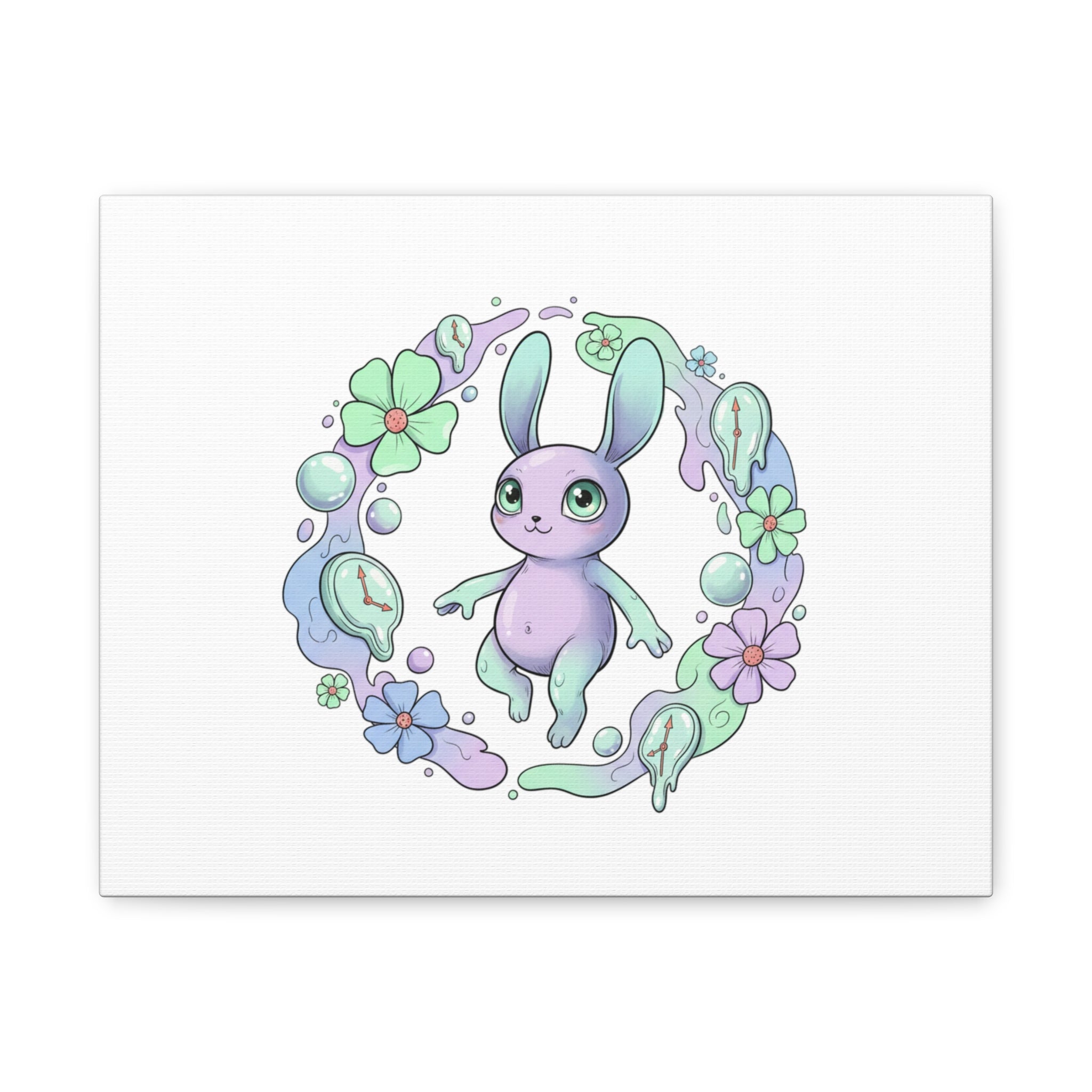 Micro-Surreal Bunny Wreath Canvas | Weirdcore Micro-Surrealism Art