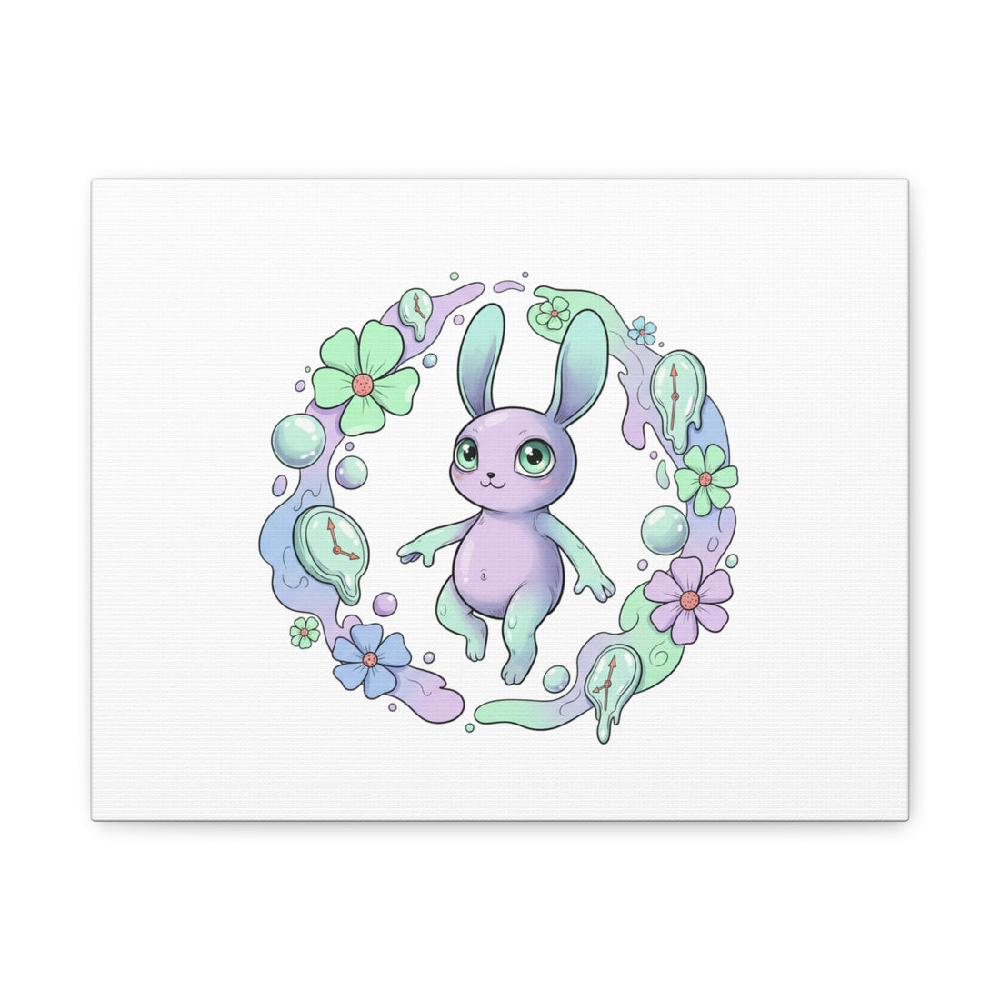 Micro-Surreal Bunny Wreath Canvas | Weirdcore Micro-Surrealism Art