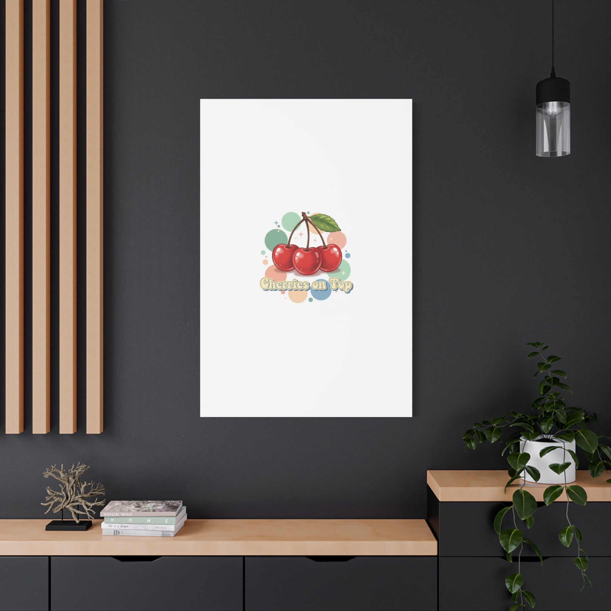 Cherries on Top Canvas | Retro Kawaii Fruit Wall Art