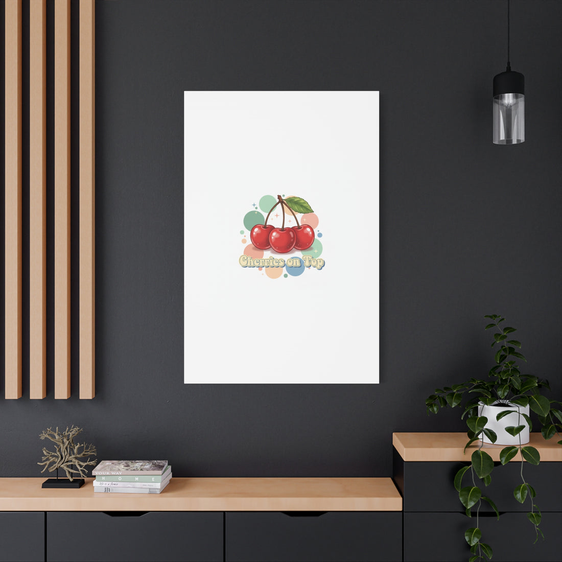 Cherries on Top Canvas | Retro Kawaii Fruit Wall Art