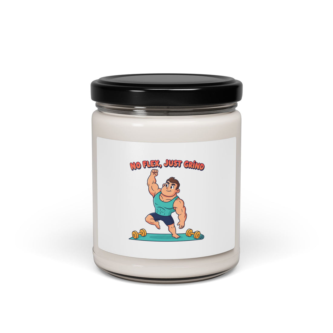 No Flex Just Grind Candle | Scented Soy Candle, Fitness Humor, Tiny Dumbbell Design