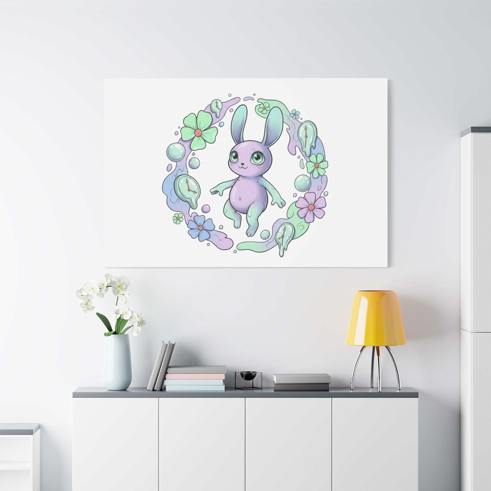 Micro-Surreal Bunny Wreath Canvas | Weirdcore Micro-Surrealism Art