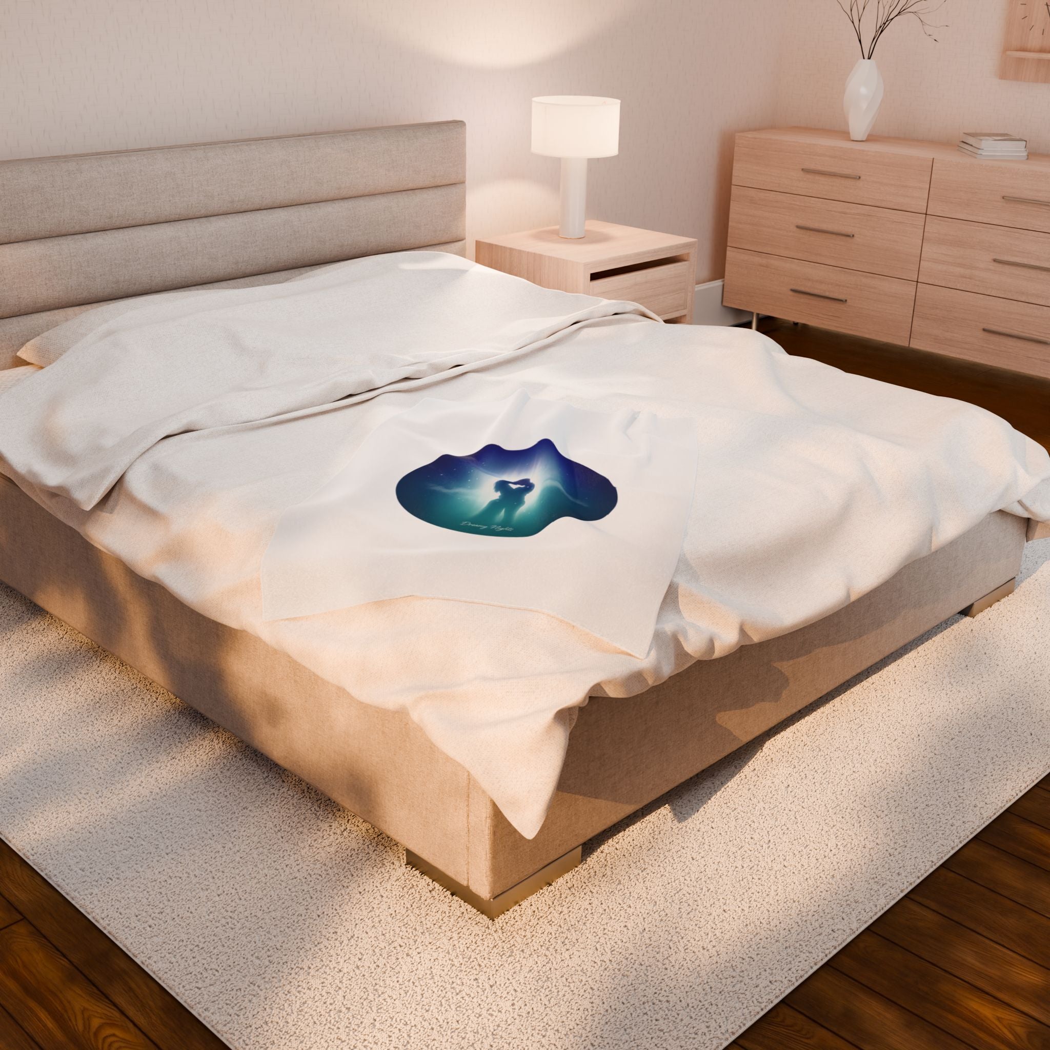 Afterlight Nightscape Couple, Velveteen Plush Blanket | luminous night bloom, cinematic glow