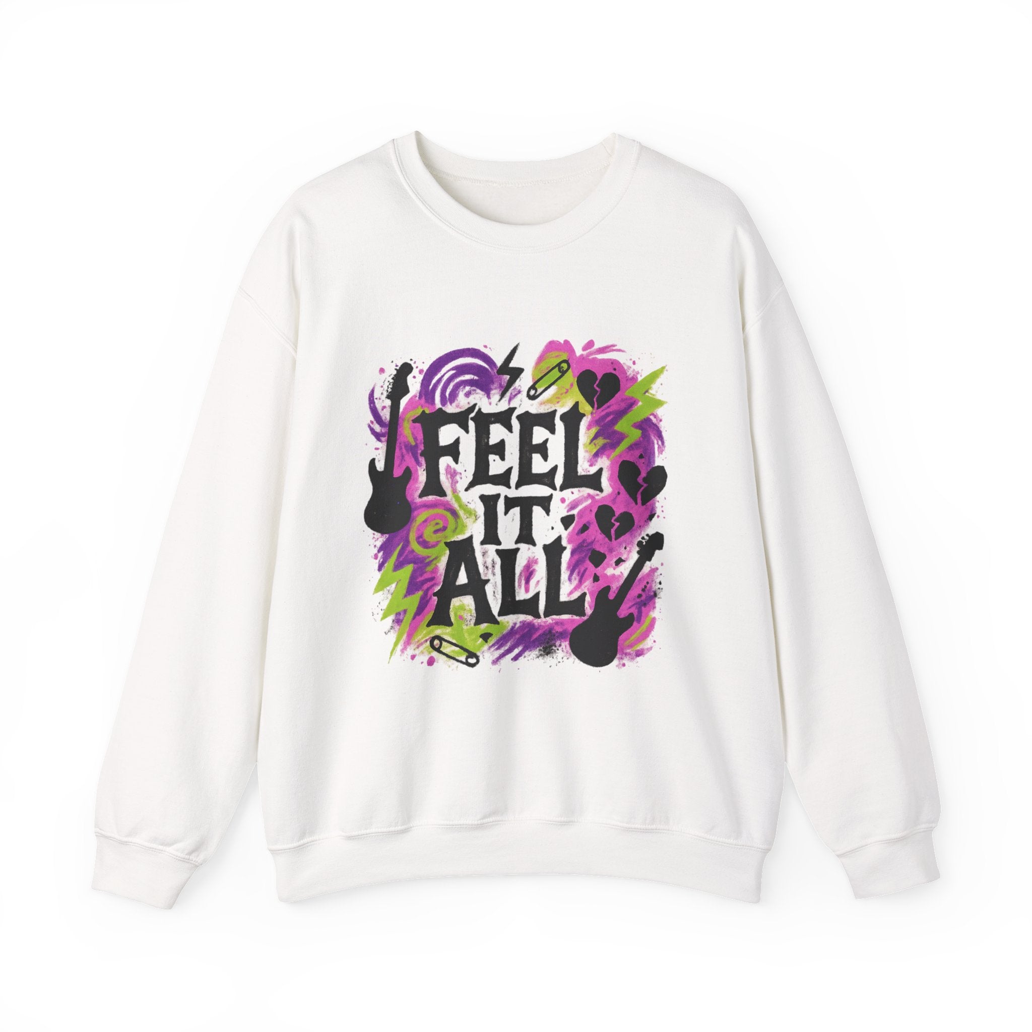 Feel It All Crewneck Sweatshirt — Retro Neon Music Graphic