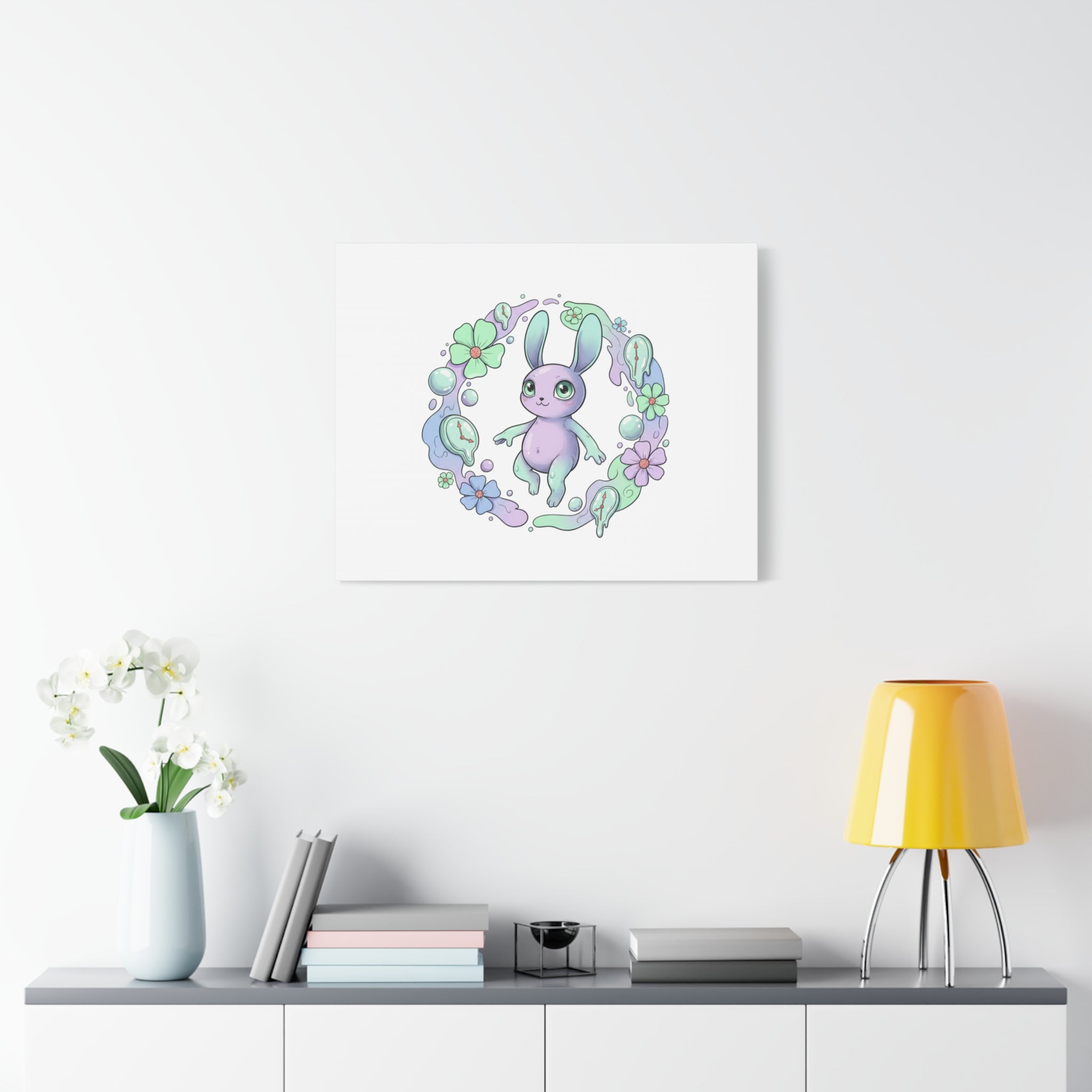 Micro-Surreal Bunny Wreath Canvas | Weirdcore Micro-Surrealism Art
