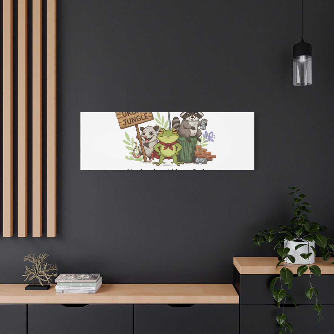 Underdog Vibes Only Canvas | Trash Panda Raccoon Frog Possum Art, goofy critter meme