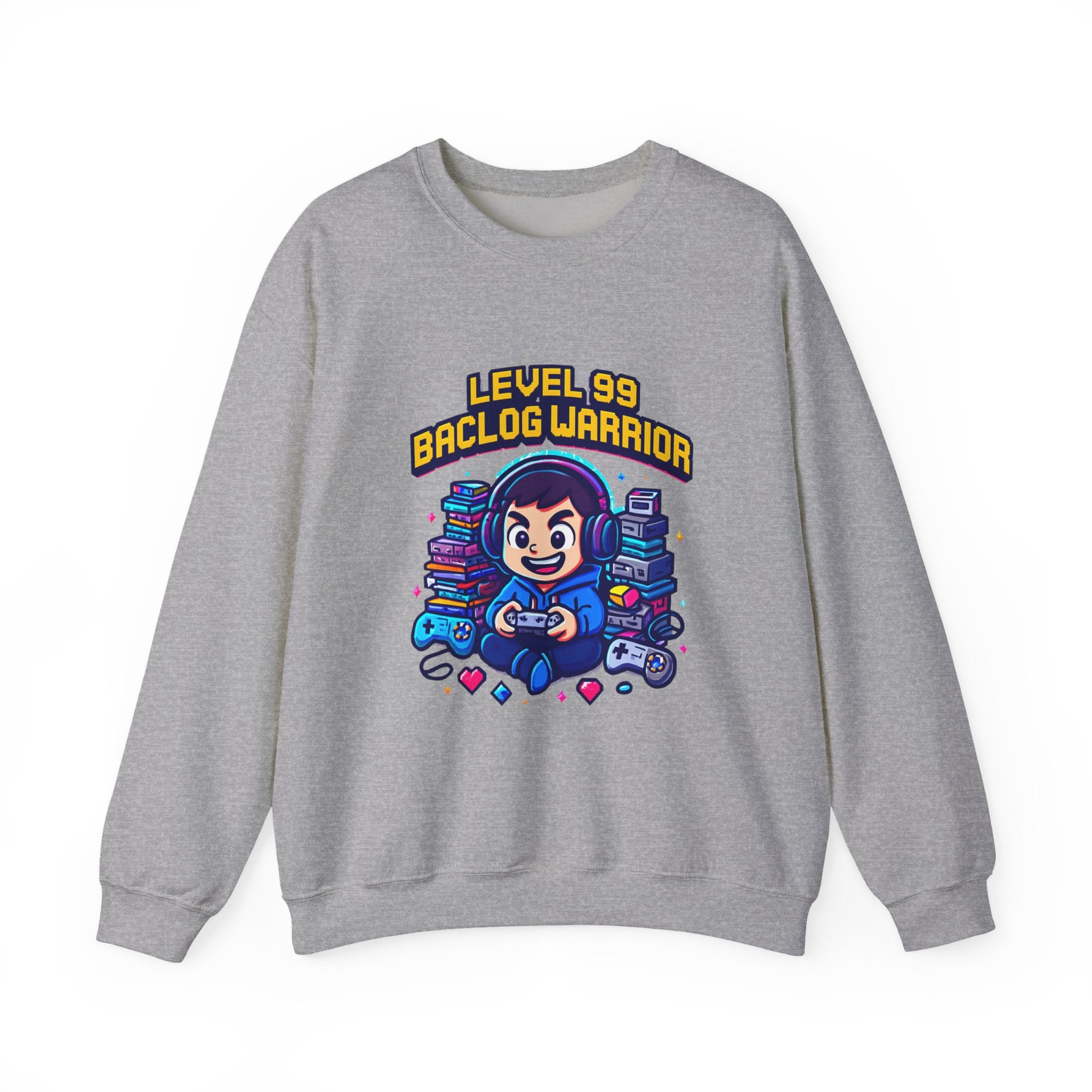 Level 99 Backlog Warrior Crewneck Sweatshirt – Gamer Retro Console Graphic