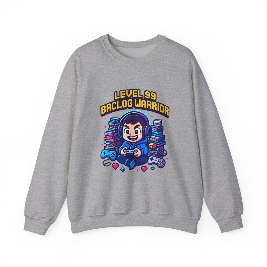Level 99 Backlog Warrior Crewneck Sweatshirt – Gamer Retro Console Graphic