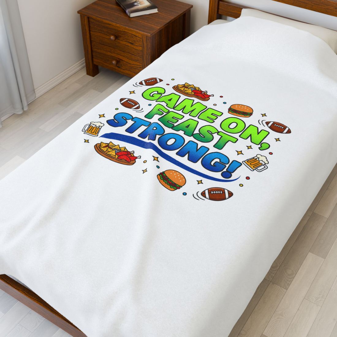 Game On Feast Strong Velveteen Blanket | Super Bowl Party, Game Day Humor