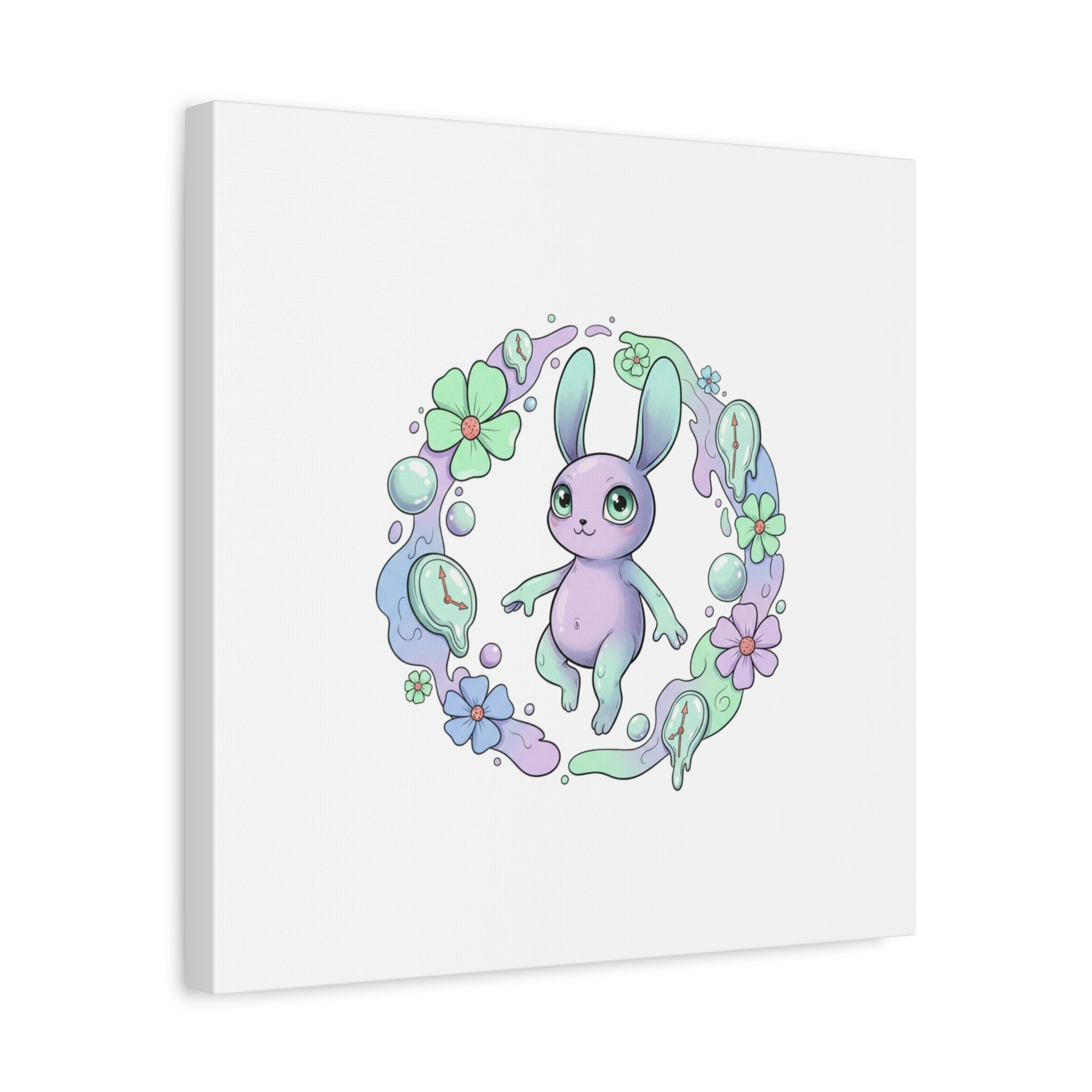 Micro-Surreal Bunny Wreath Canvas | Weirdcore Micro-Surrealism Art