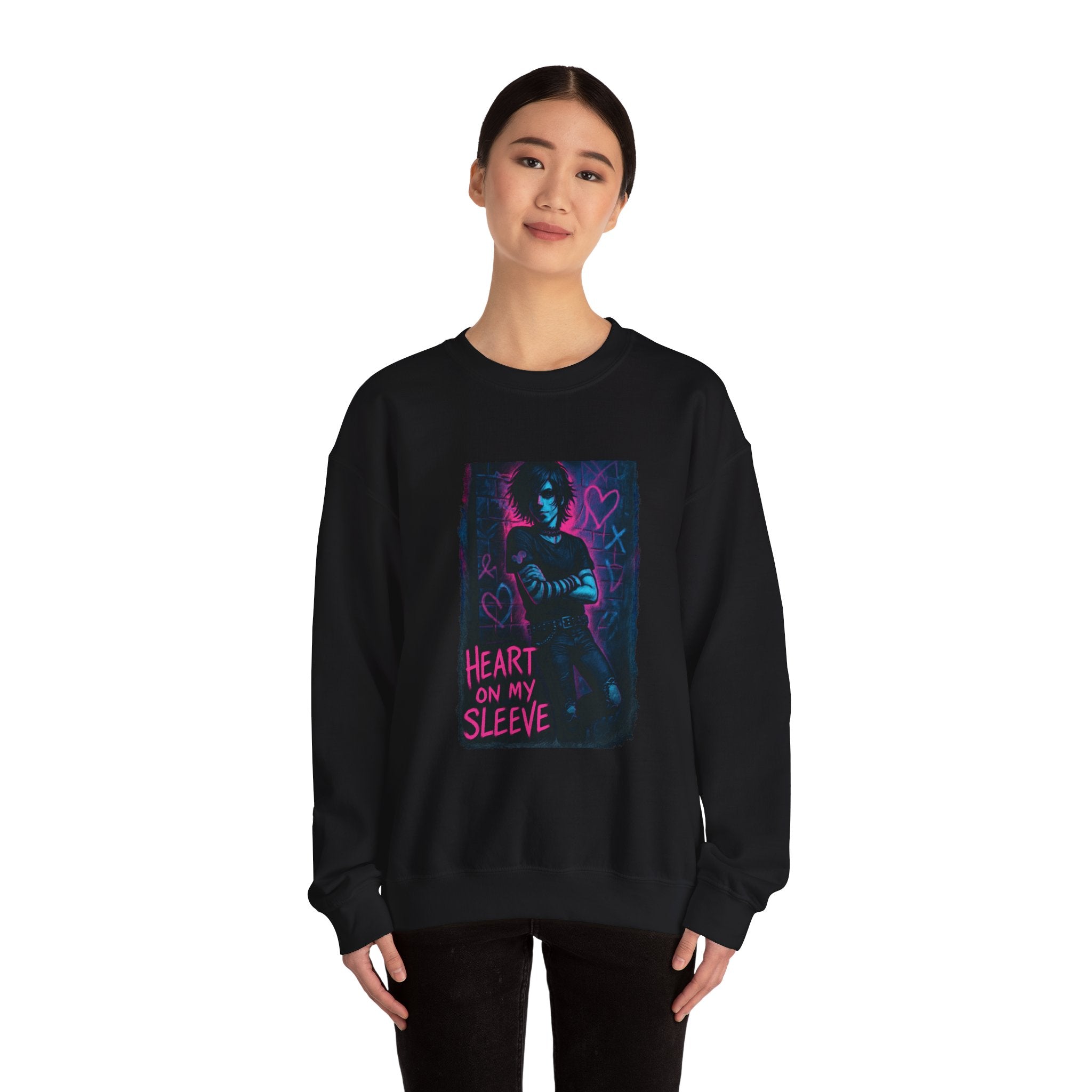 Sweatshirt — Neon 'Heart on My Sleeve' Goth Graphic Crewneck