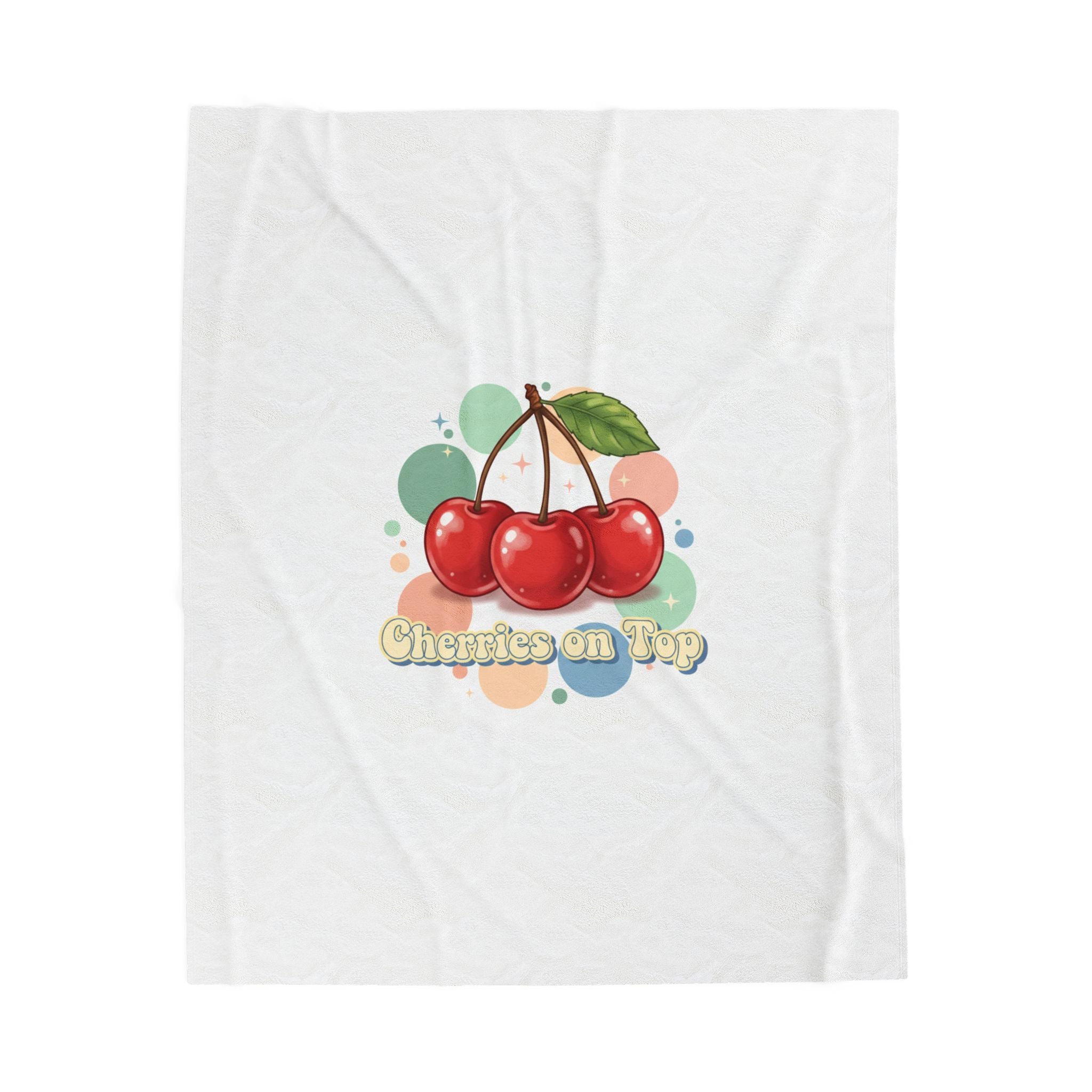 Cherry Cluster Plush Blanket | Retro Kawaii Fruit Motif
