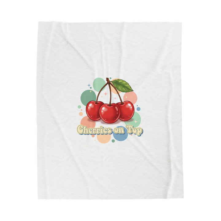 Cherry Cluster Plush Blanket | Retro Kawaii Fruit Motif