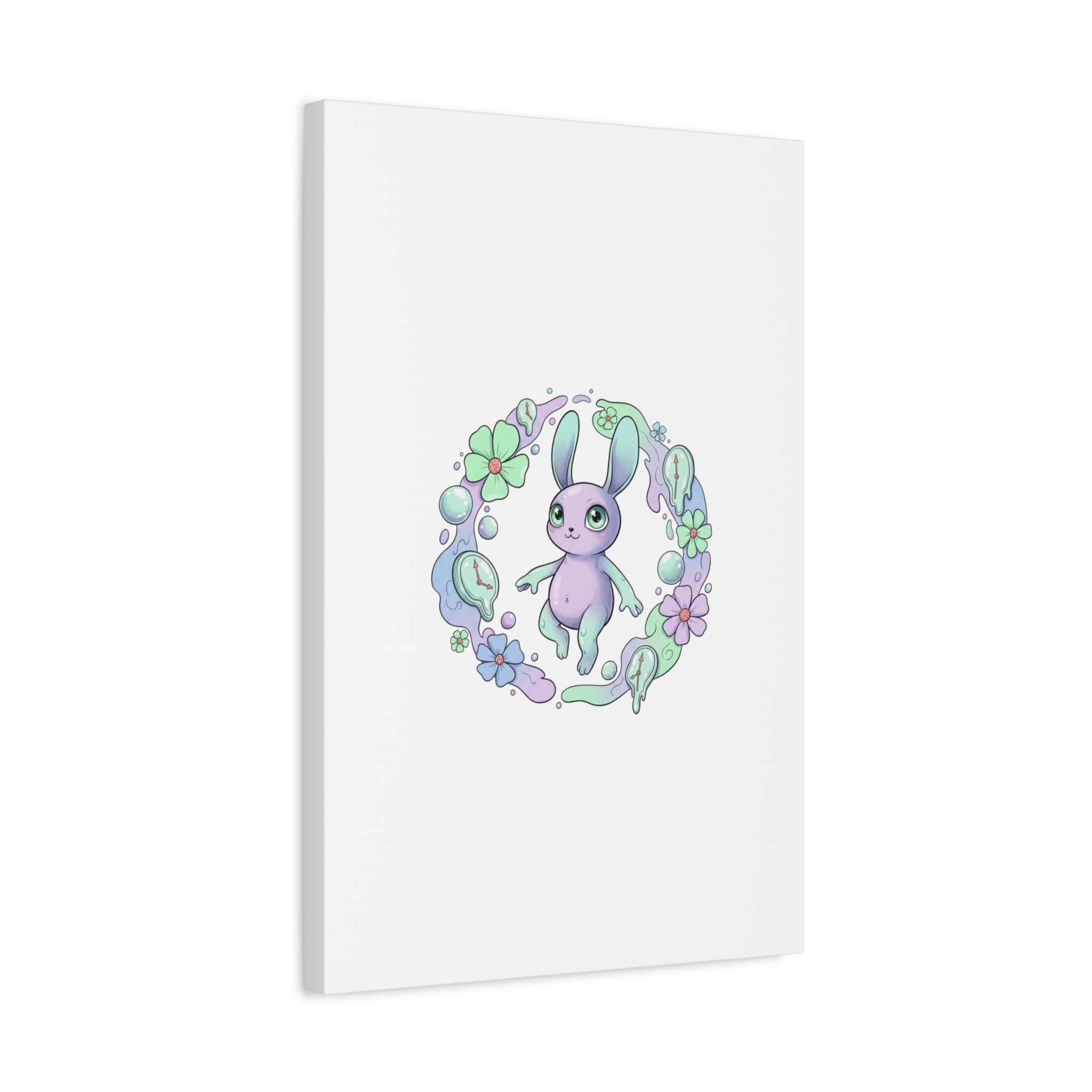 Micro-Surreal Bunny Wreath Canvas | Weirdcore Micro-Surrealism Art