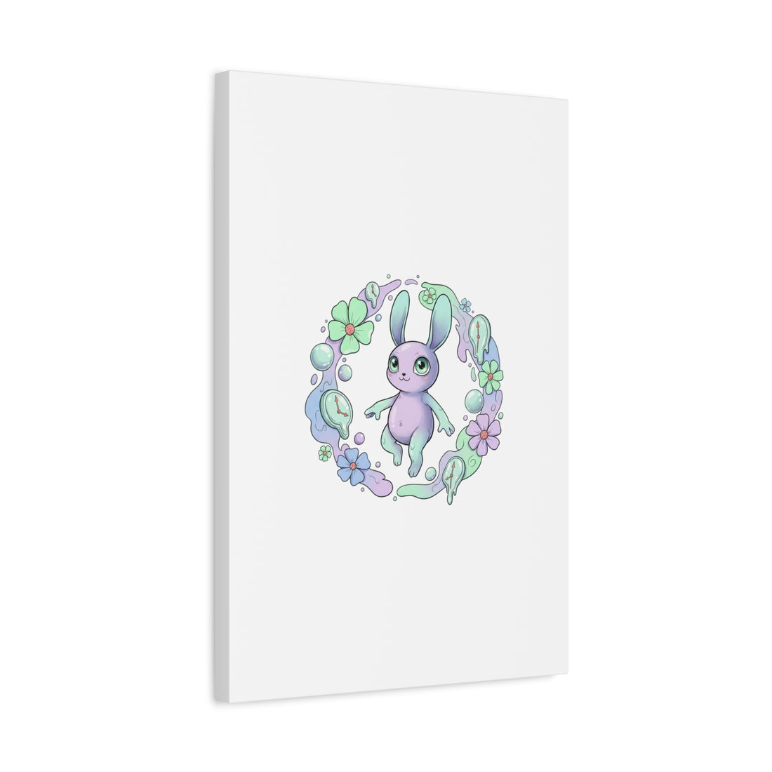 Micro-Surreal Bunny Wreath Canvas | Weirdcore Micro-Surrealism Art