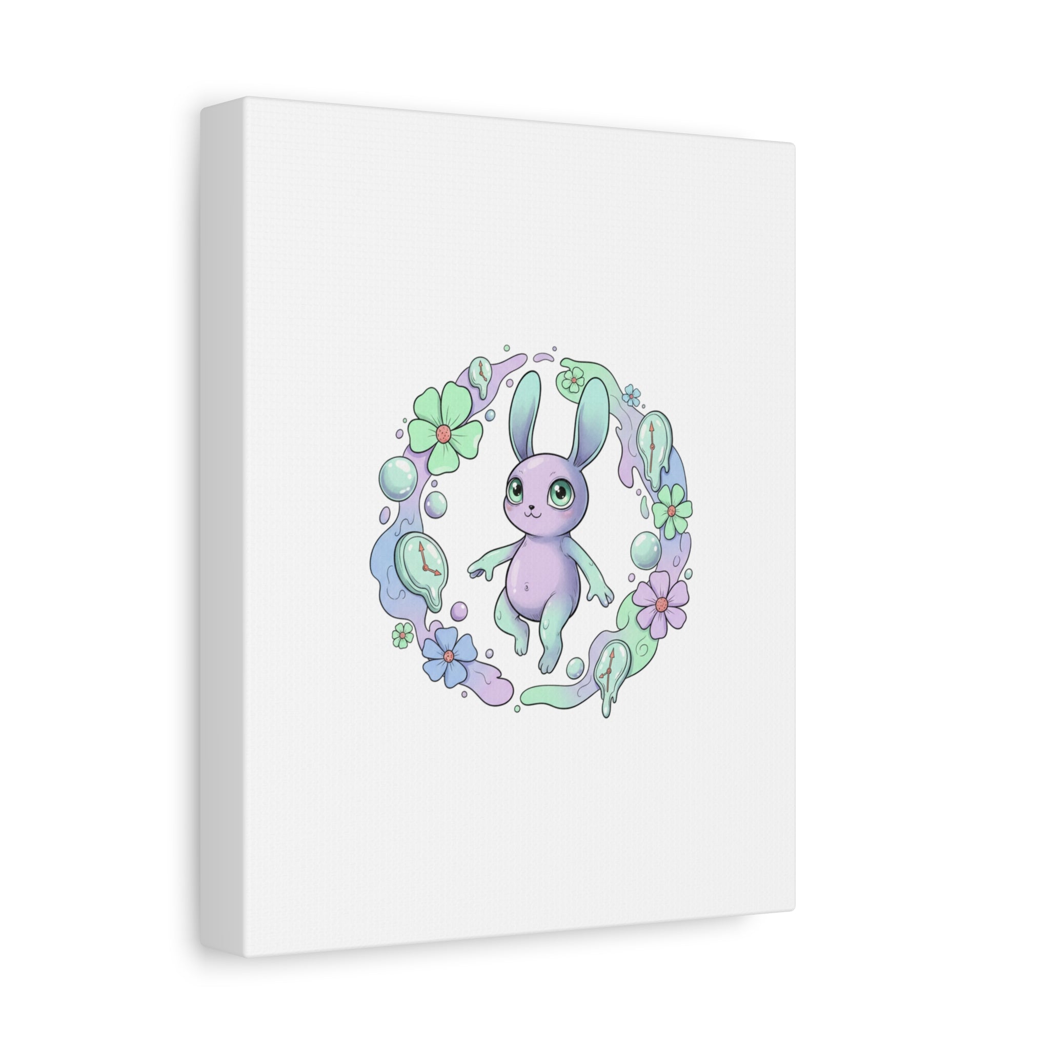 Micro-Surreal Bunny Wreath Canvas | Weirdcore Micro-Surrealism Art