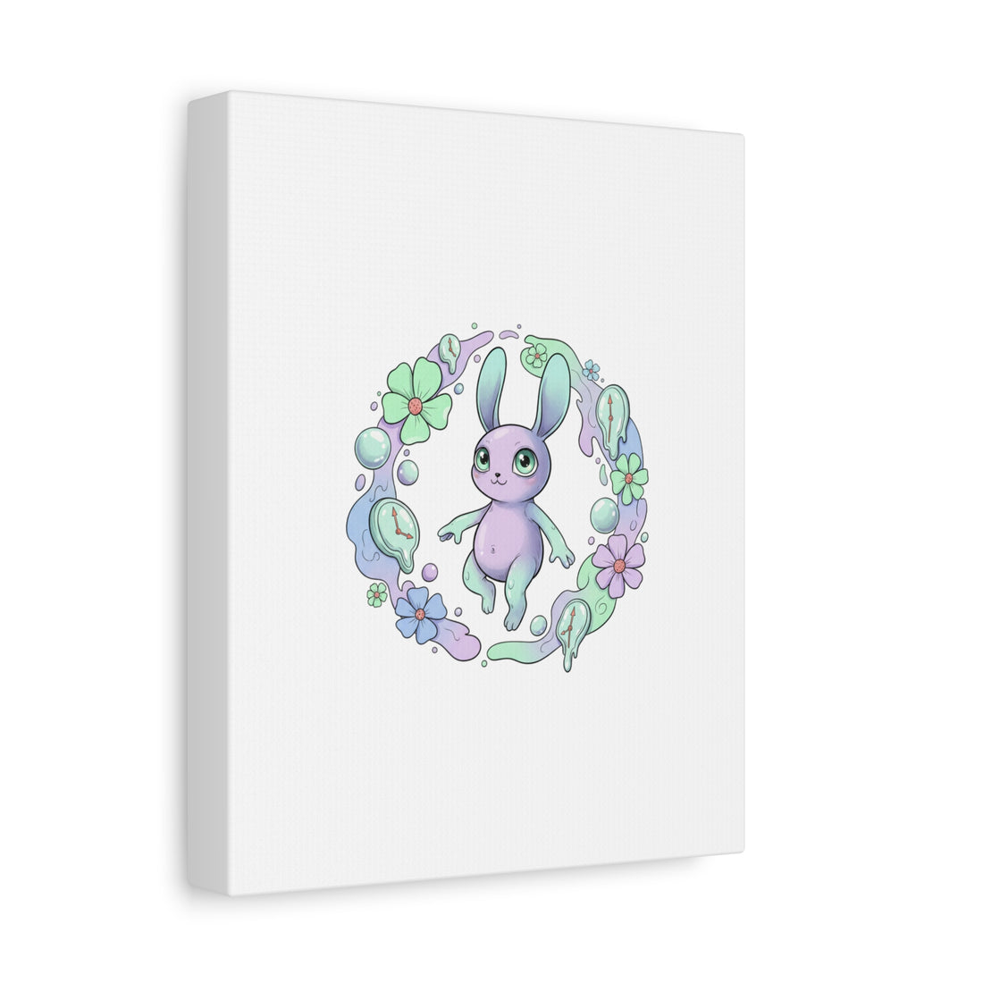 Micro-Surreal Bunny Wreath Canvas | Weirdcore Micro-Surrealism Art