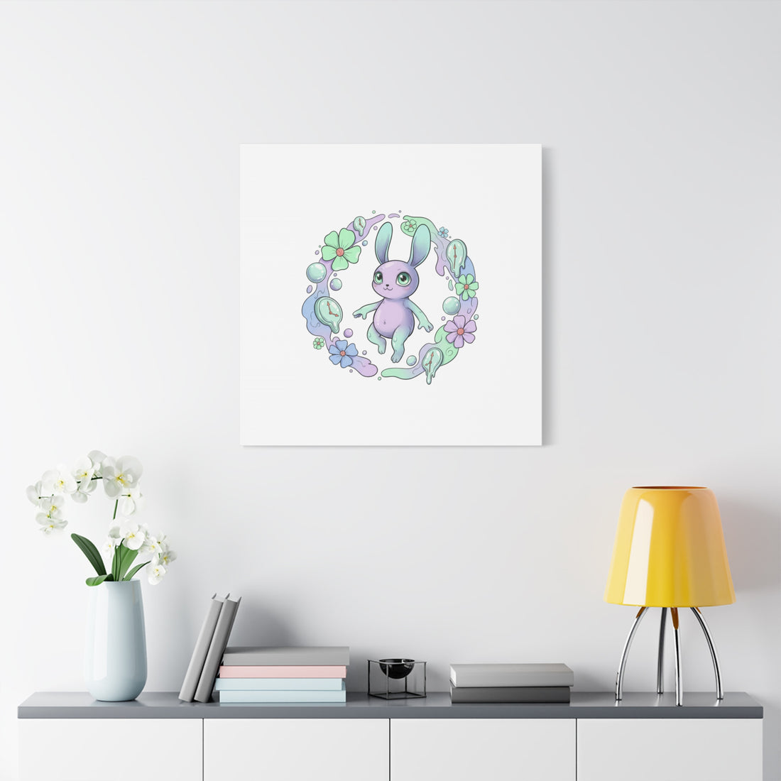 Micro-Surreal Bunny Wreath Canvas | Weirdcore Micro-Surrealism Art