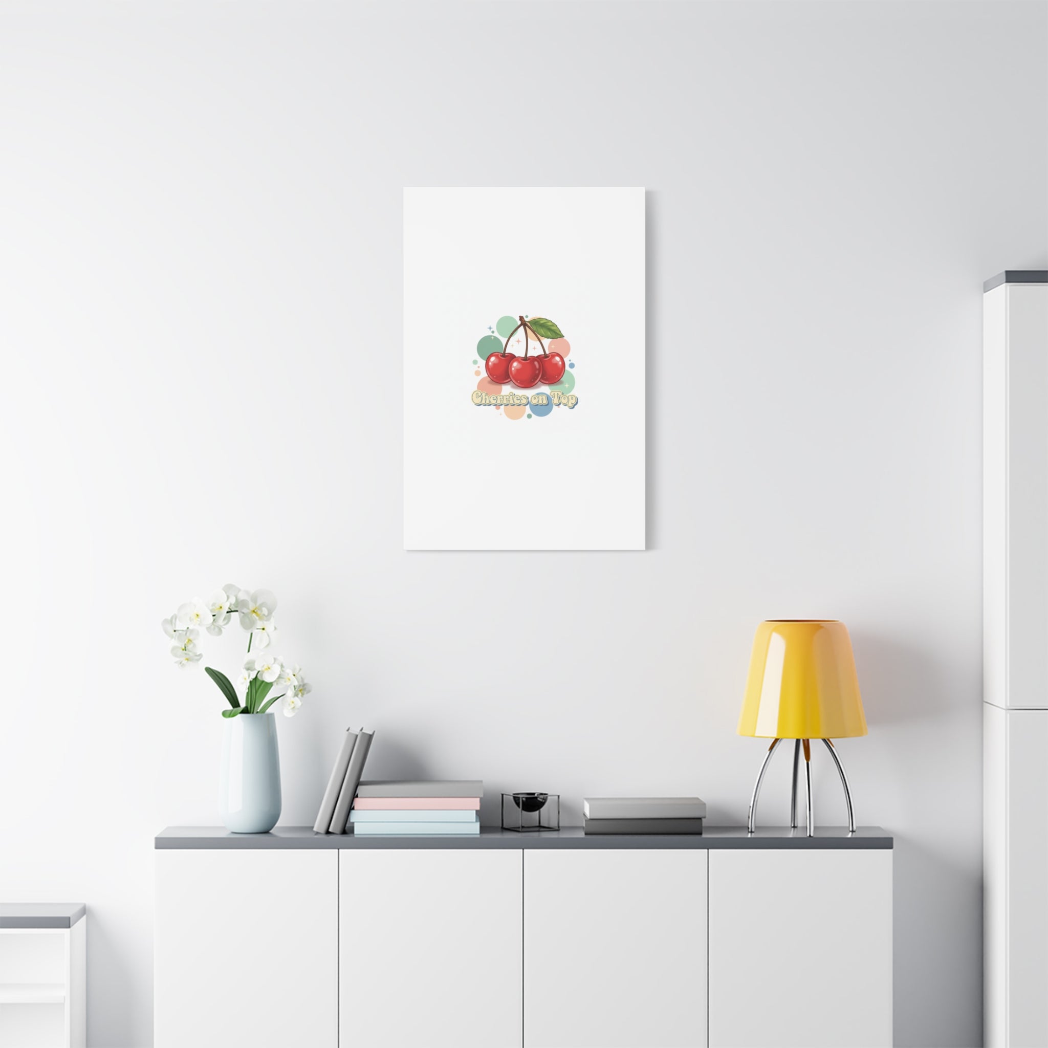Cherries on Top Canvas | Retro Kawaii Fruit Wall Art