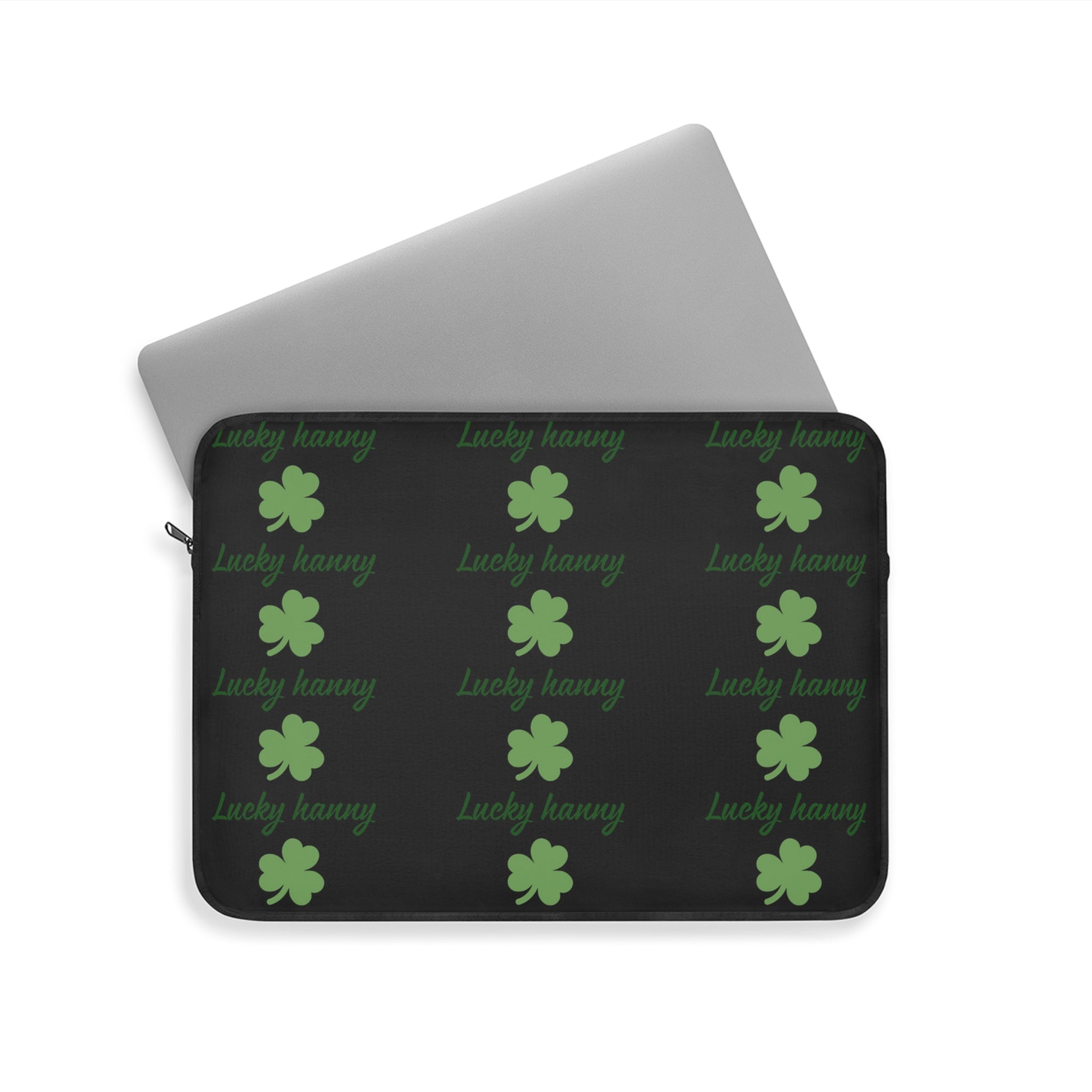 Lucky Hanny Clovers Laptop Sleeve | St. Patrick's Day Gift | Trendy Tech Case | Lucky Charm Sleeve | Green Shamrock Design - Goat Corp