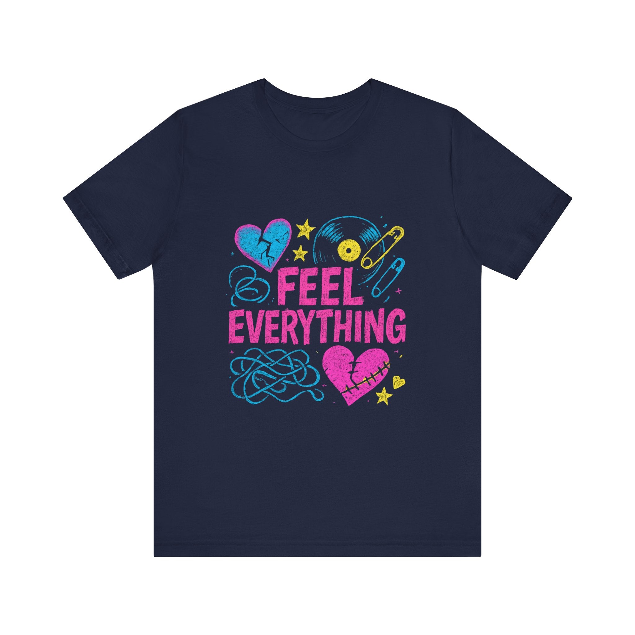 Feel Everything Graphic Tee — Retro Pastel Hearts & Emo Vibes