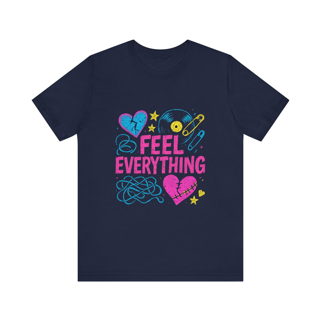 Feel Everything Graphic Tee — Retro Pastel Hearts & Emo Vibes