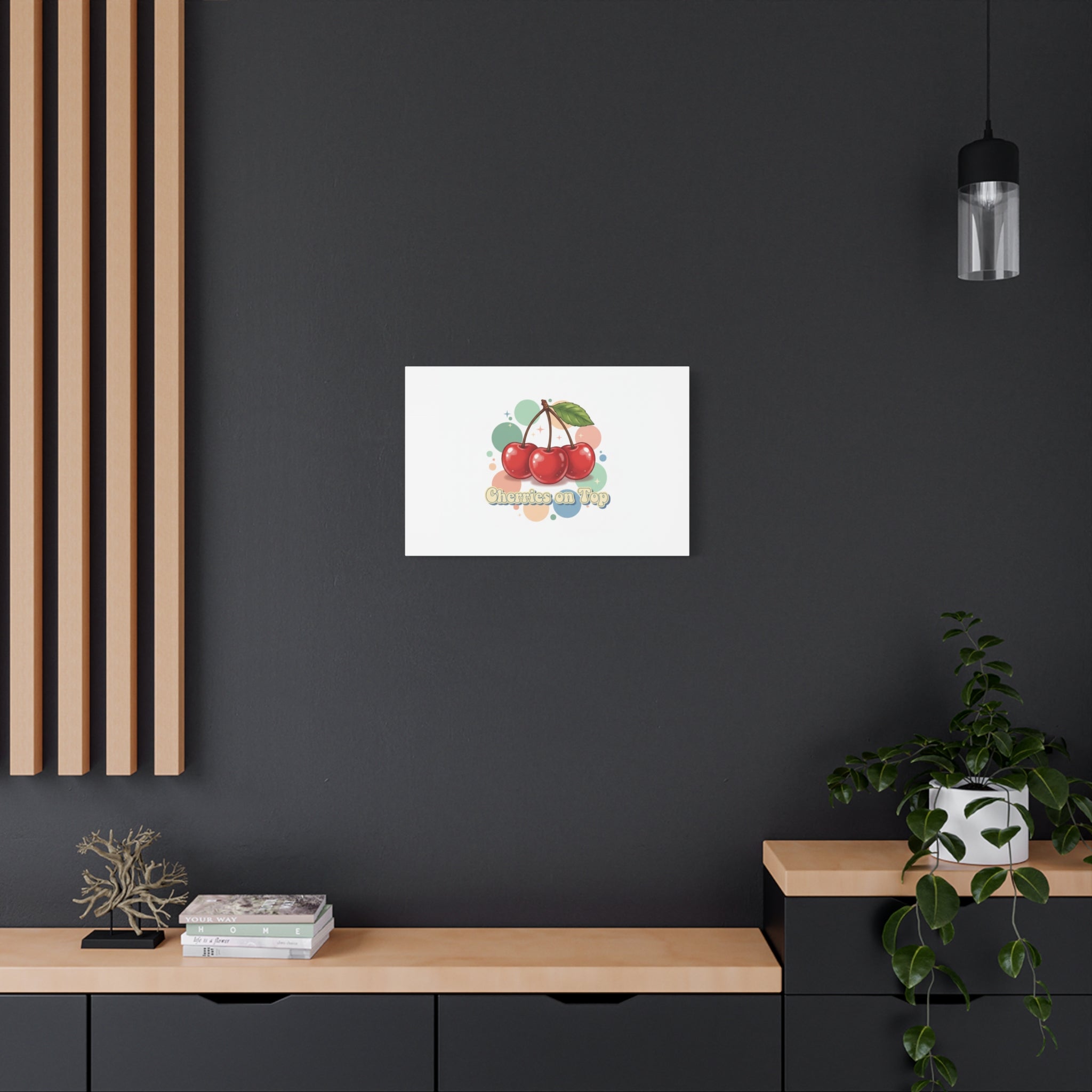 Cherries on Top Canvas | Retro Kawaii Fruit Wall Art