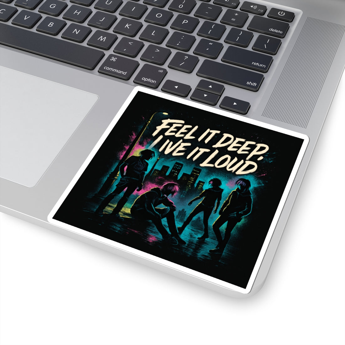 Feel It Deep, Live It Loud Sticker — Retro Neon Band Kiss-Cut Sticker