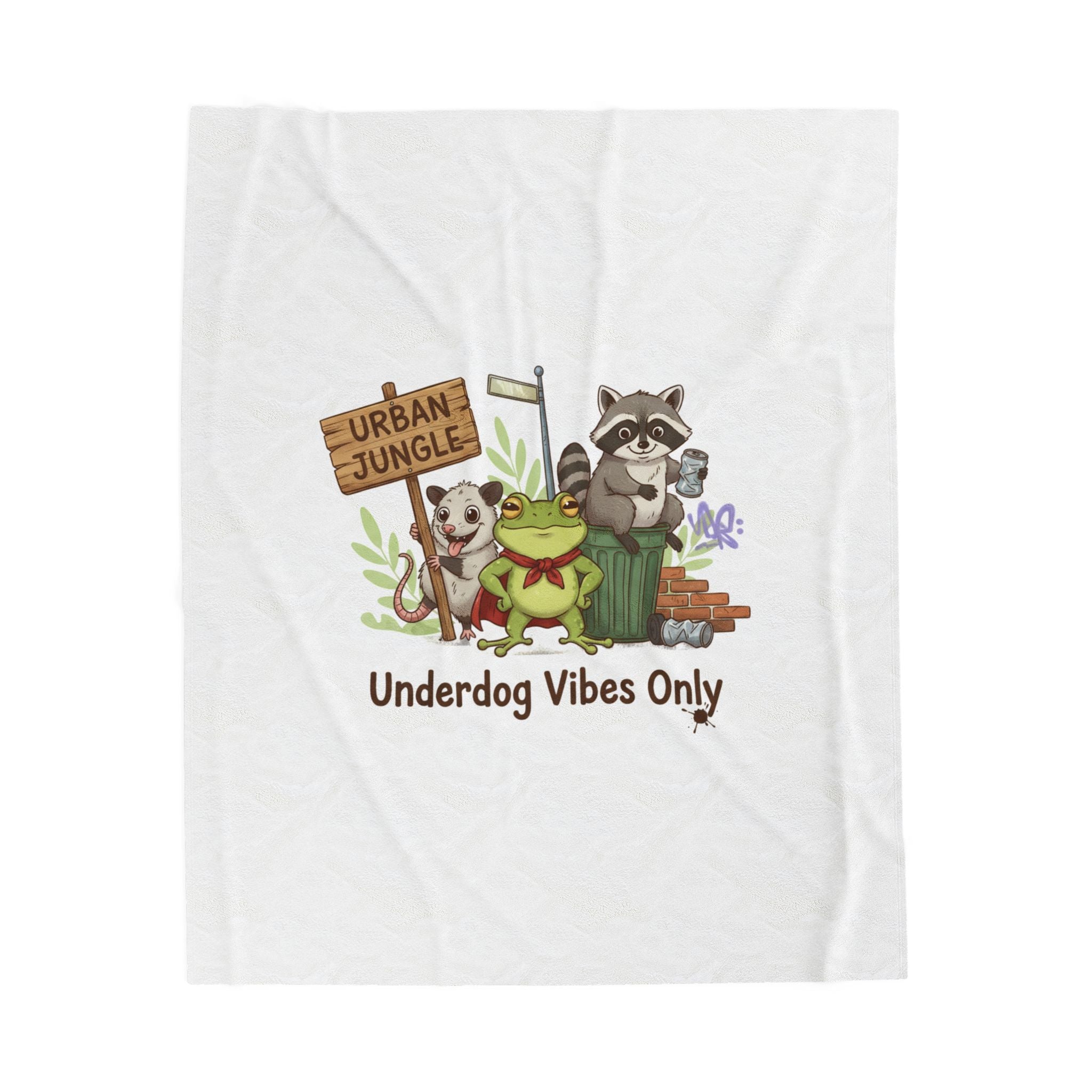Underdog Vibes Only Plush Blanket | Trash Panda Raccoon Frog Doodle