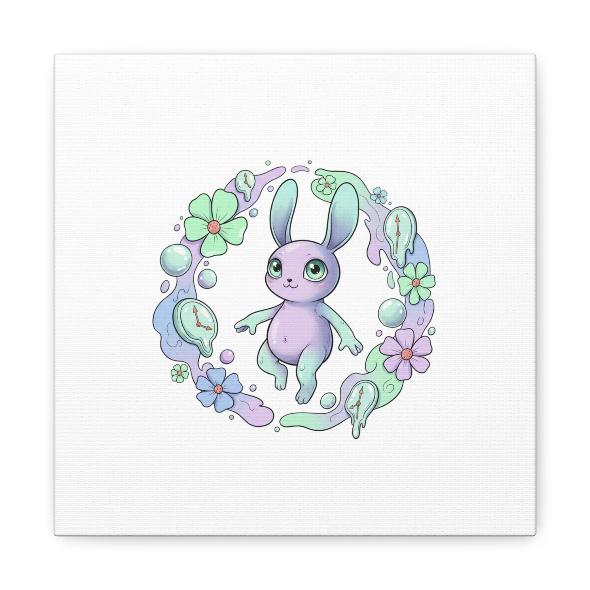 Micro-Surreal Bunny Wreath Canvas | Weirdcore Micro-Surrealism Art