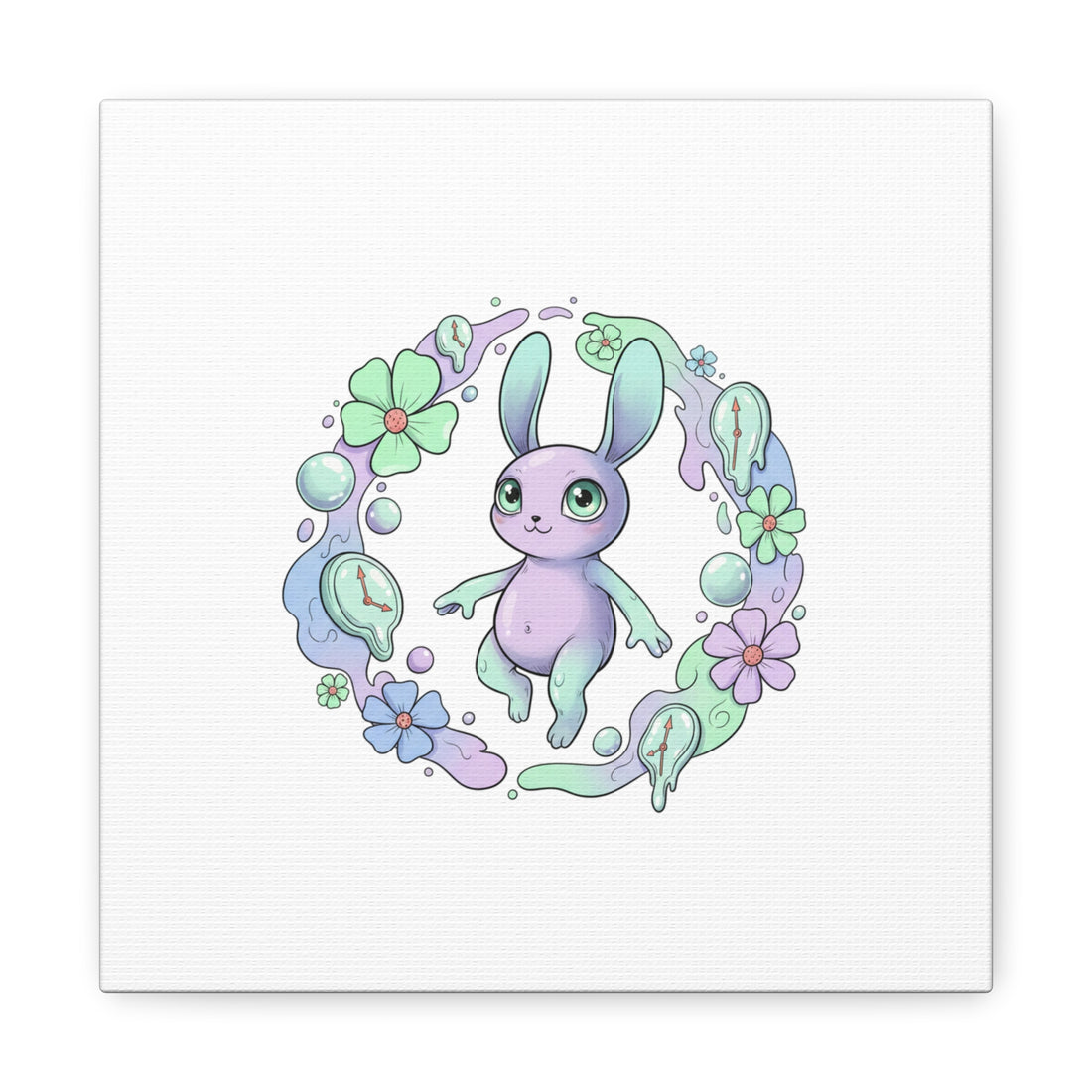 Micro-Surreal Bunny Wreath Canvas | Weirdcore Micro-Surrealism Art