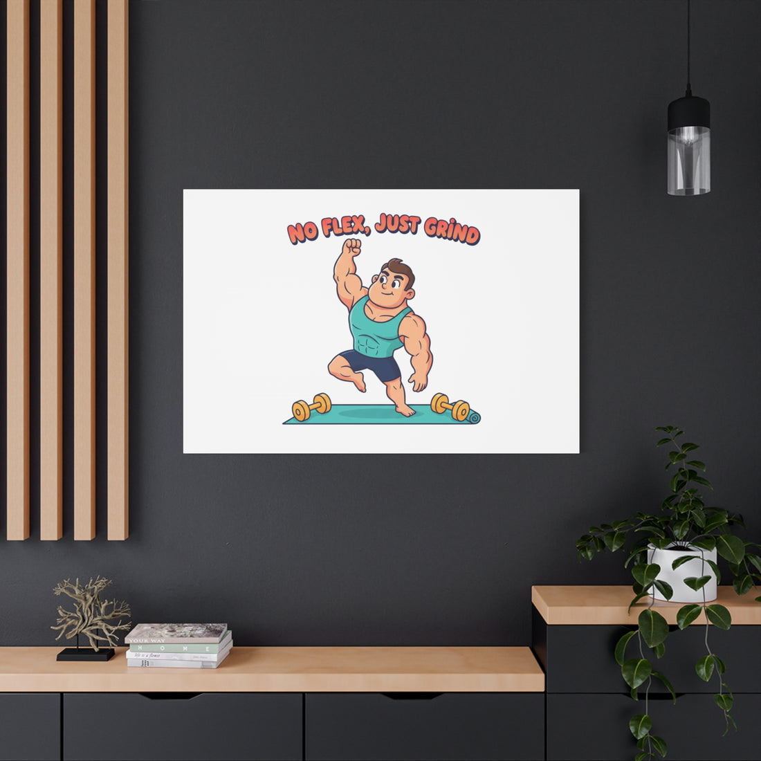 No Flex Just Grind canvas, Gymtimidation humor wall art | start small fitness décor