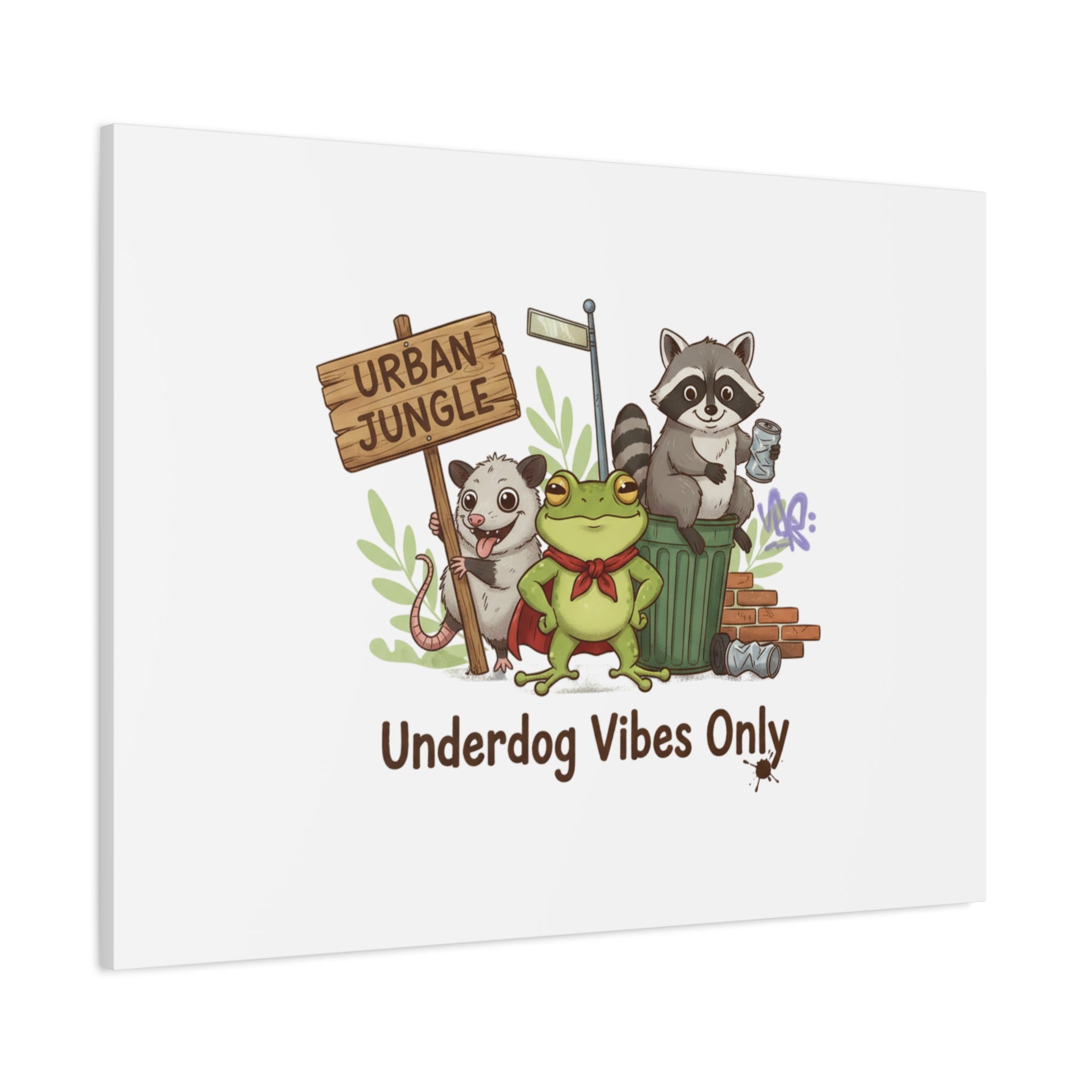 Underdog Vibes Only Canvas | Trash Panda Raccoon Frog Possum Art, goofy critter meme