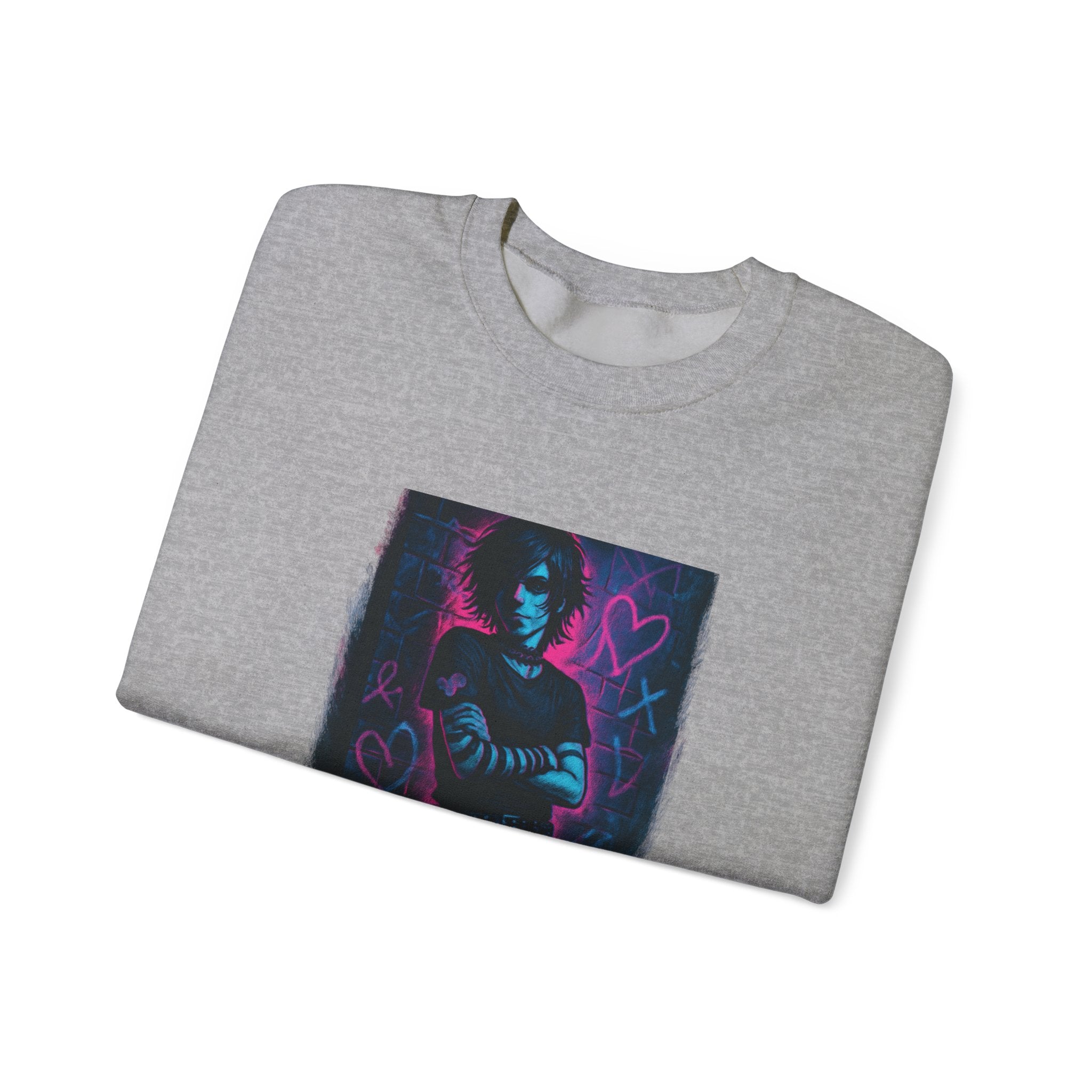 Sweatshirt — Neon 'Heart on My Sleeve' Goth Graphic Crewneck